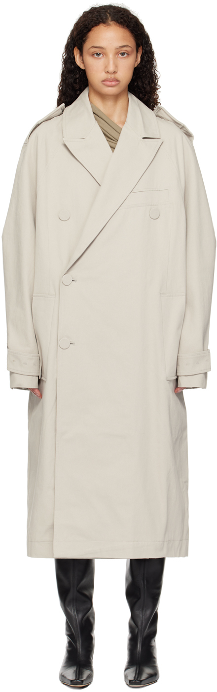 Shop Entire Studios Taupe Double Breasted Trench Coat In Pewter