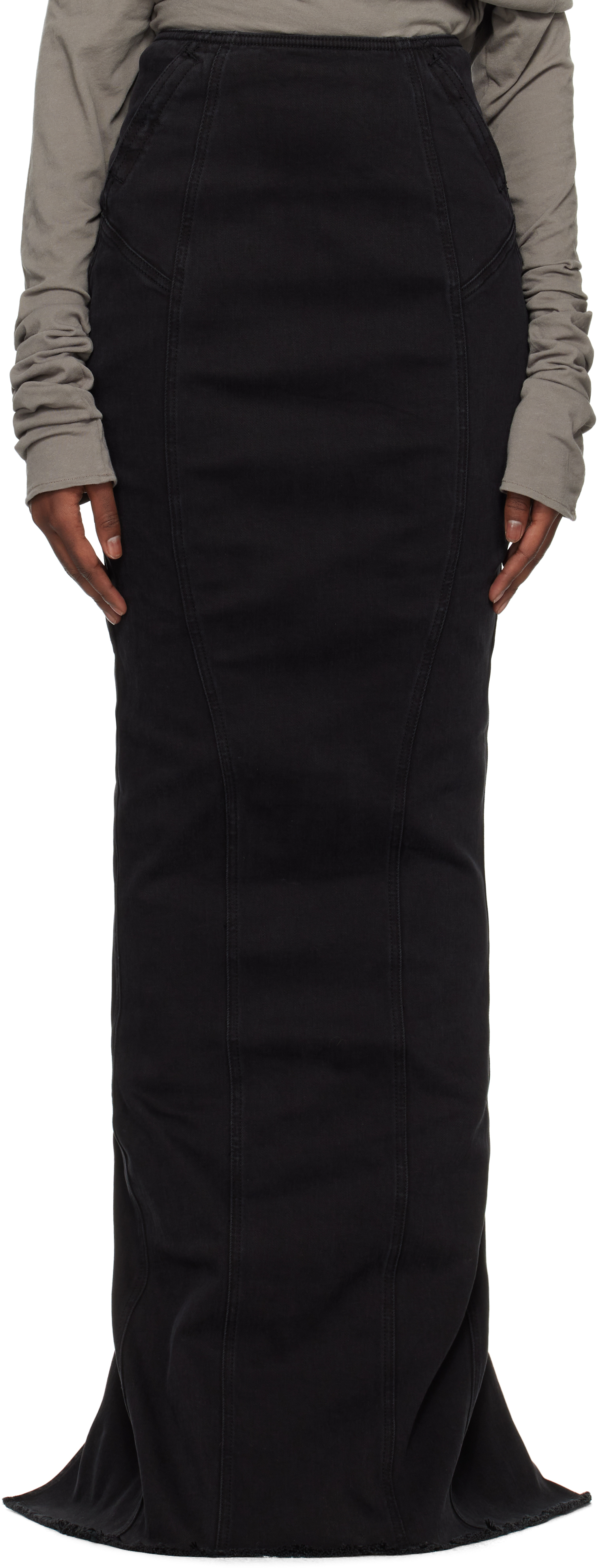 Shop Entire Studios Black Channel Denim Maxi Skirt In Magnetite