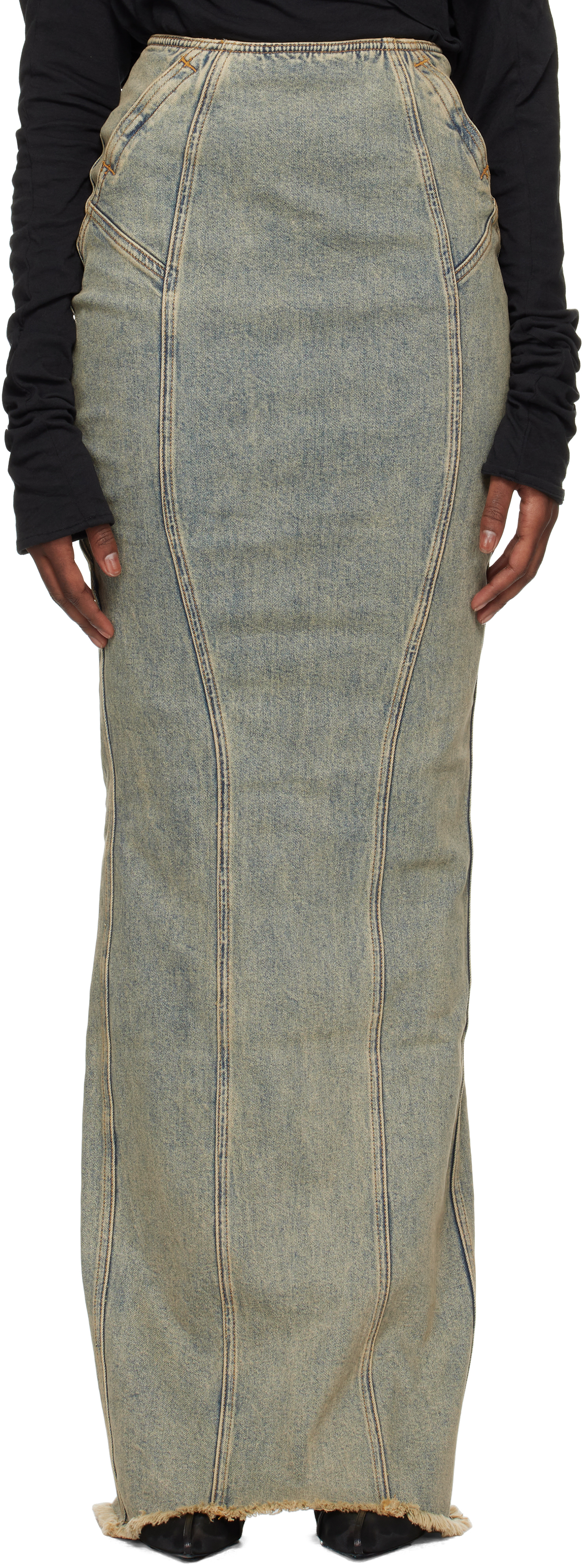 Shop Entire Studios Blue Channel Denim Maxi Skirt In Surface Wave