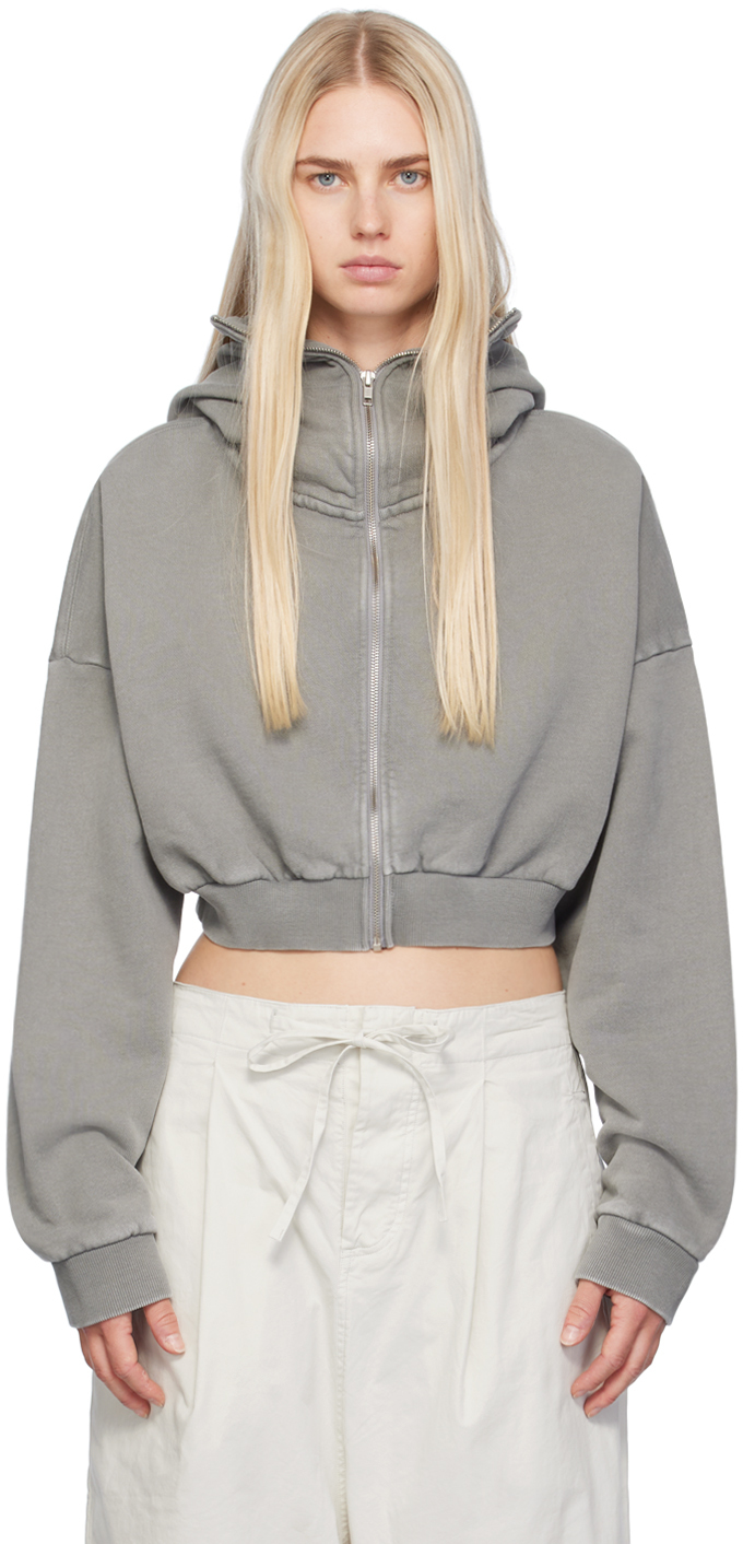 Shop Entire Studios Gray Cropped Full Zip Hoodie In Rhino