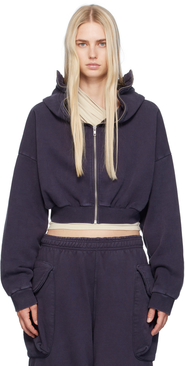 Navy Cropped Full Zip Hoodie