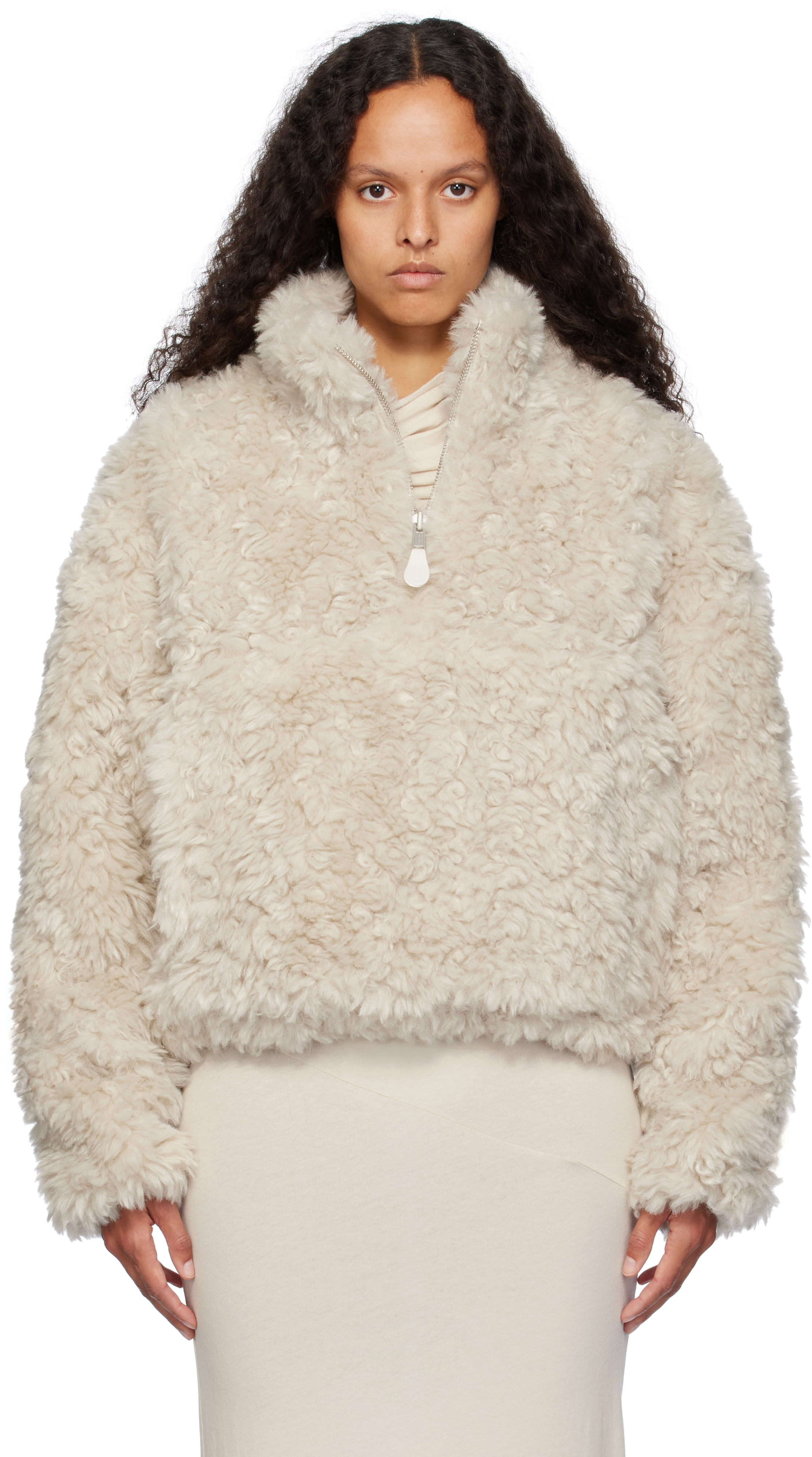 Off-White Fluffy Quarter Zip Faux-Fur Sweatshirt