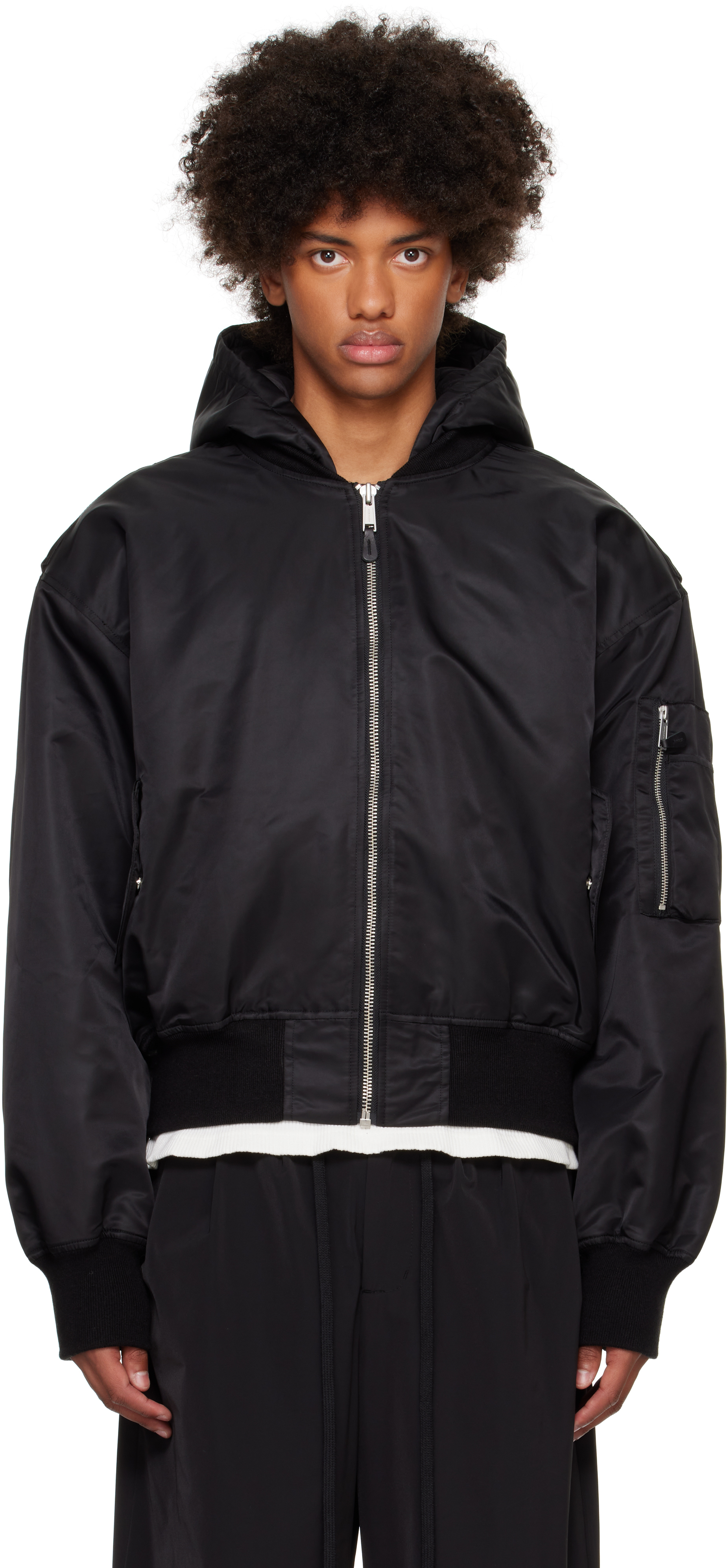 Shop Entire Studios Black Hooded Broad Bomber Jacket In Oil