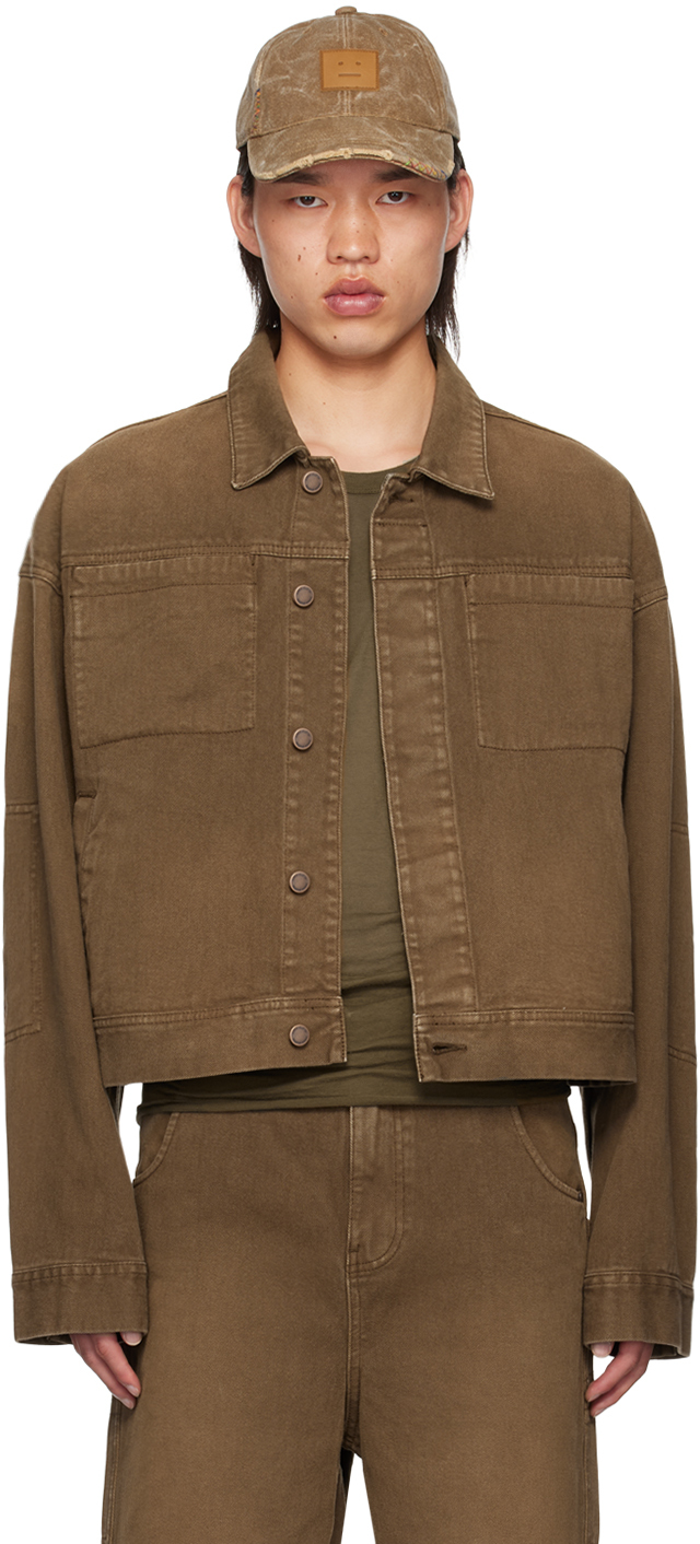 Shop Entire Studios Brown Gem Denim Jacket In Military Stone