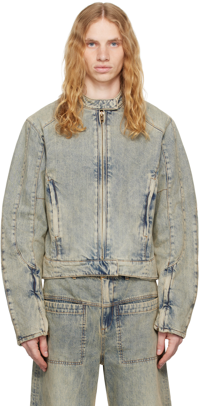 ENTIRE STUDIOS BLUE MOTO DENIM JACKET 