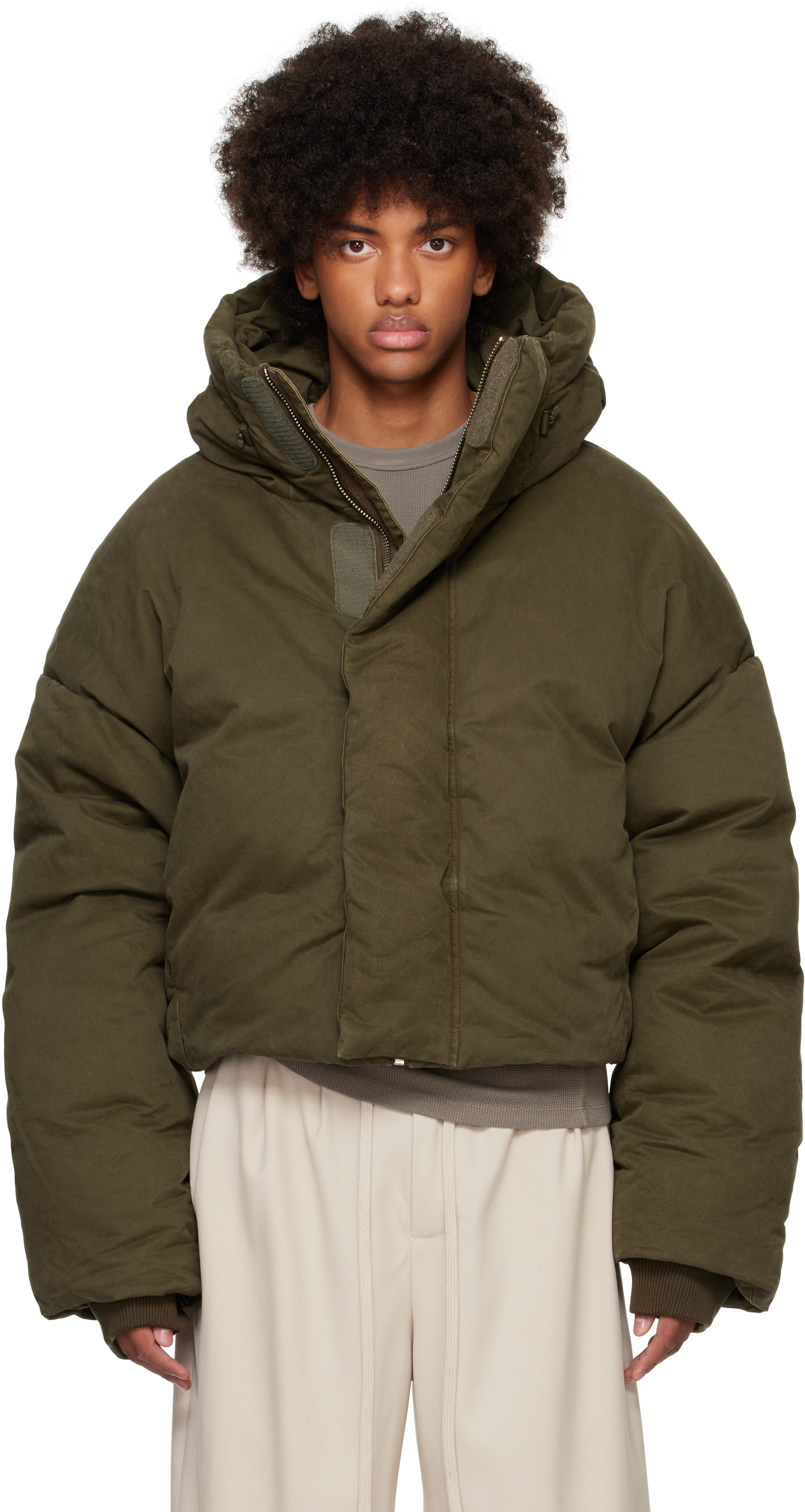 Entire Studios Khaki Mml Hooded Puffer Down Jacket In Hunter