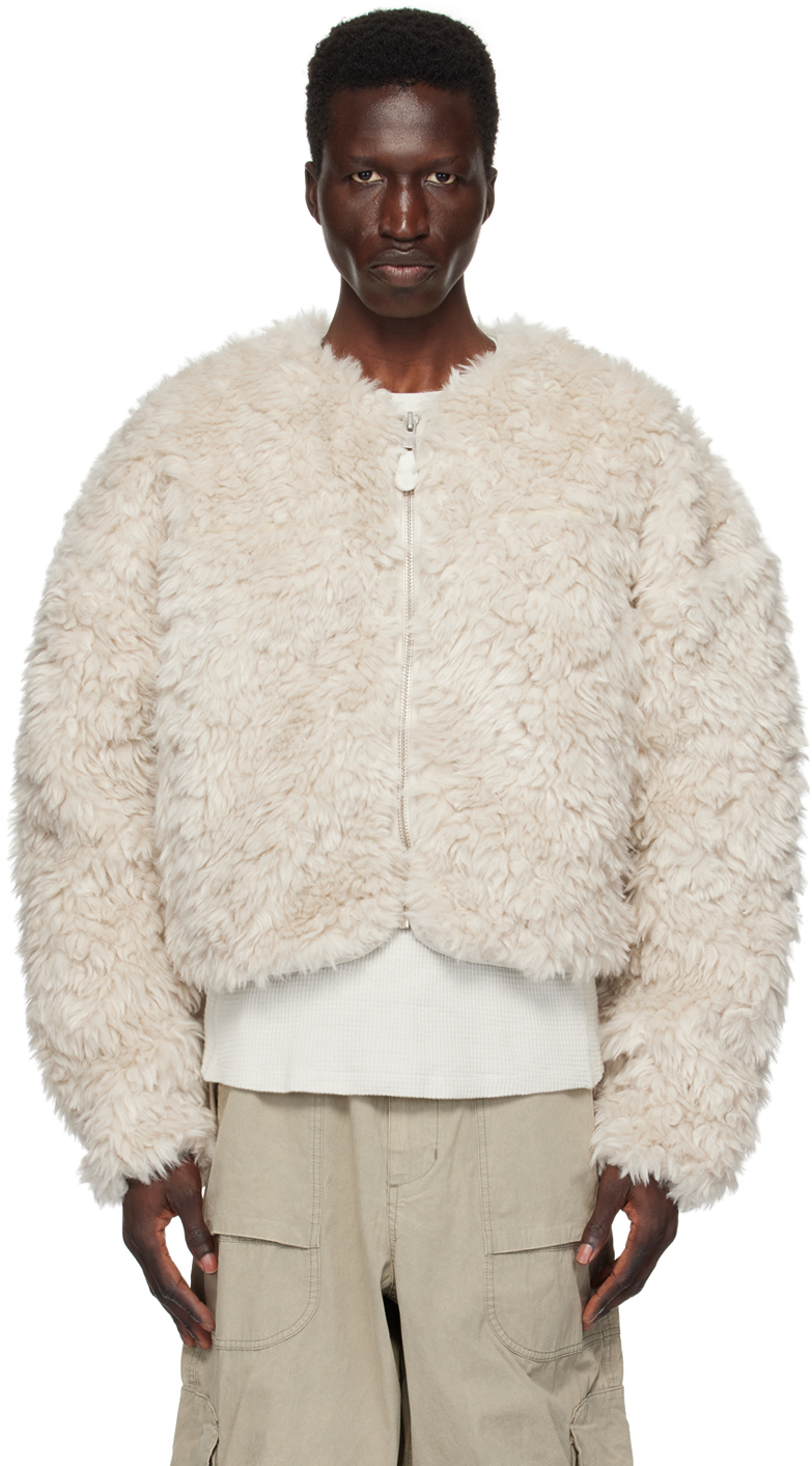 Taupe Shaggy Faux-Shearling Jacket