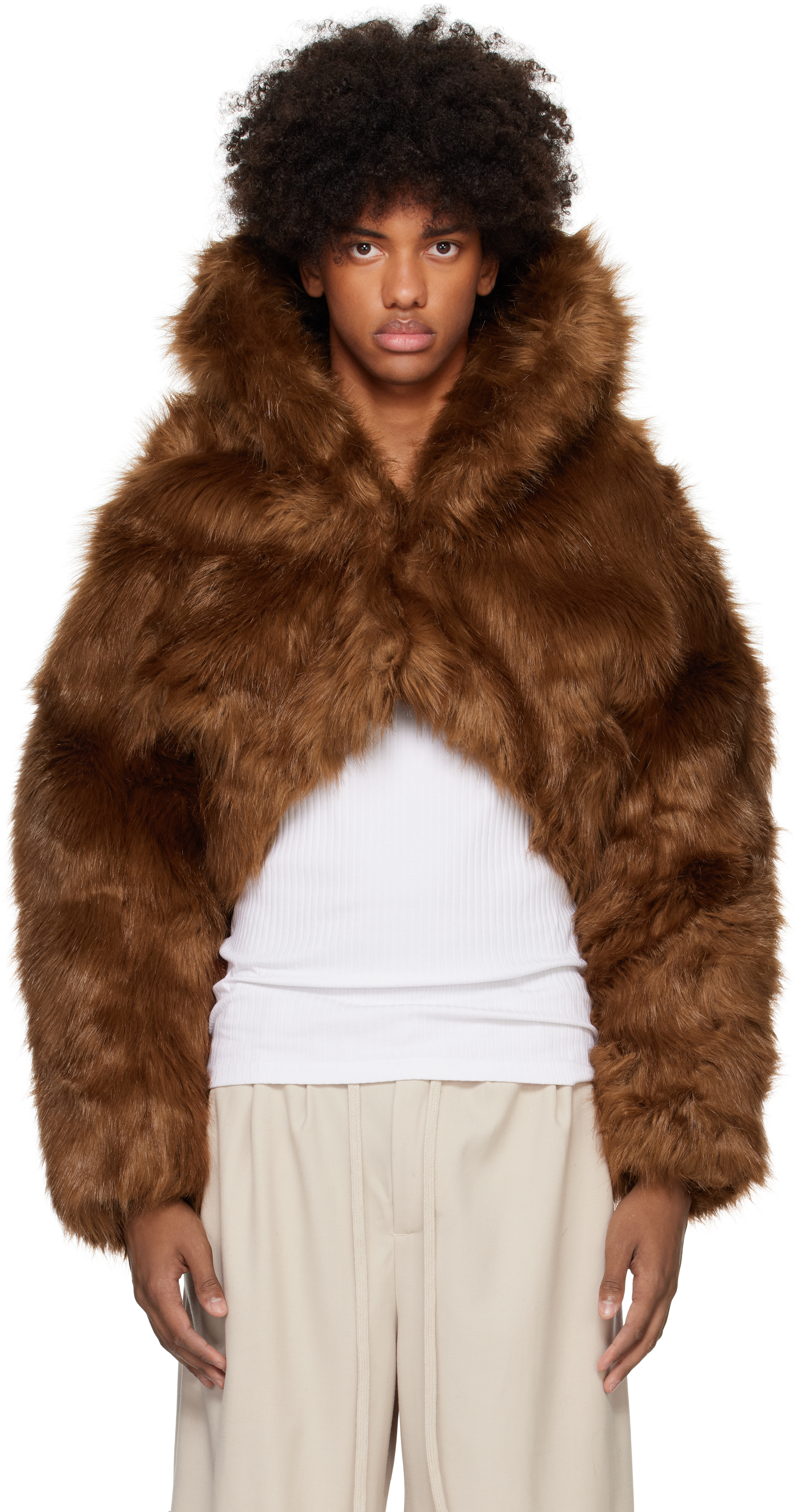 Shop Entire Studios Brown Vicinity Crop Faux-fur Jacket In Trout