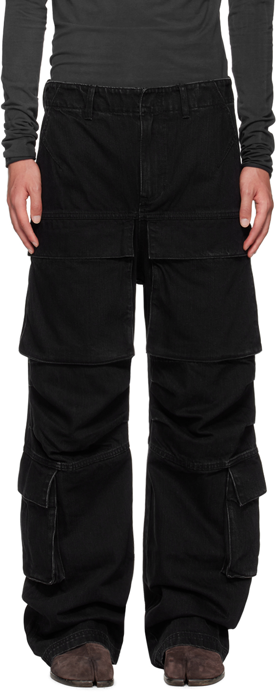 Black Heavy Denim Cargo Pants