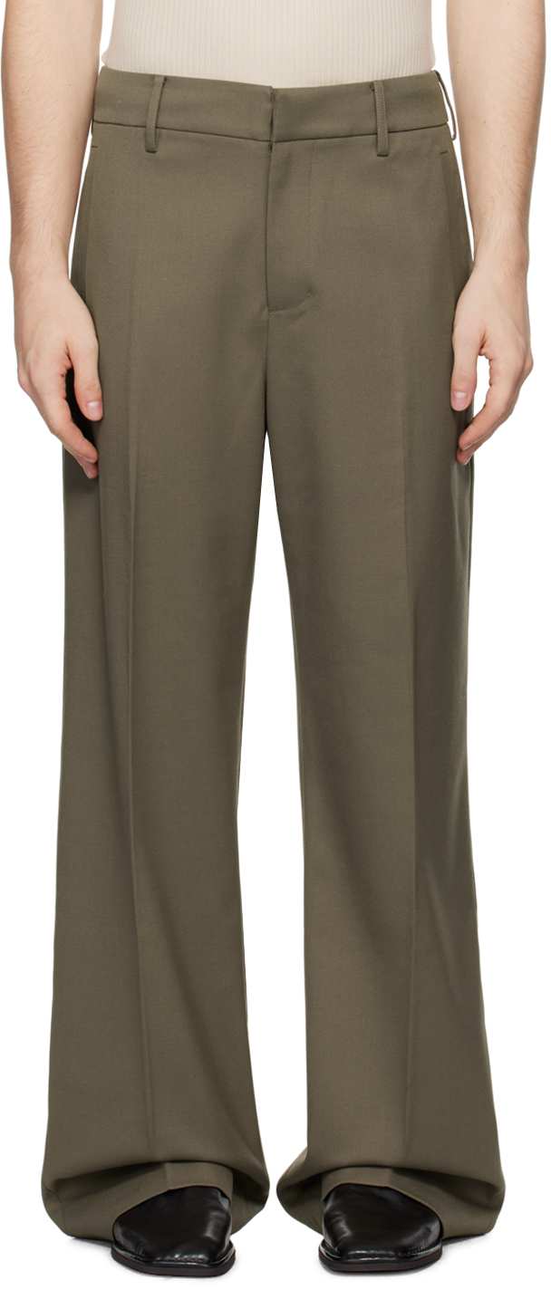 Shop Entire Studios Khaki Father Suiting Trousers In Fern