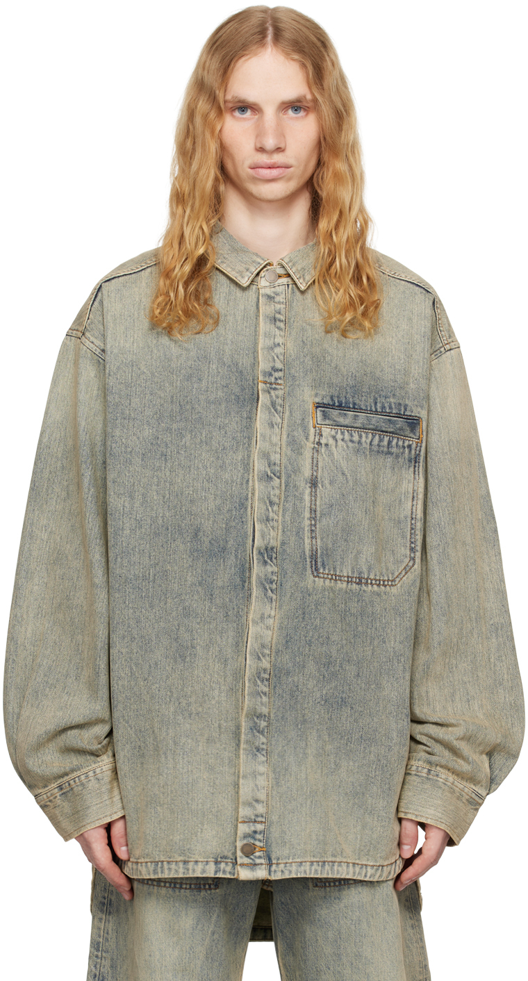 Shop Entire Studios Blue Herculean Denim Shirt In Surface Wave