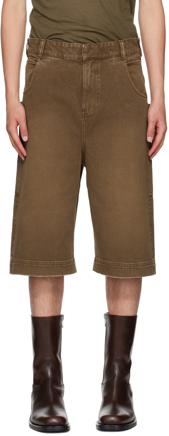 Shop Entire Studios Brown D Denim Shorts In Military Stone