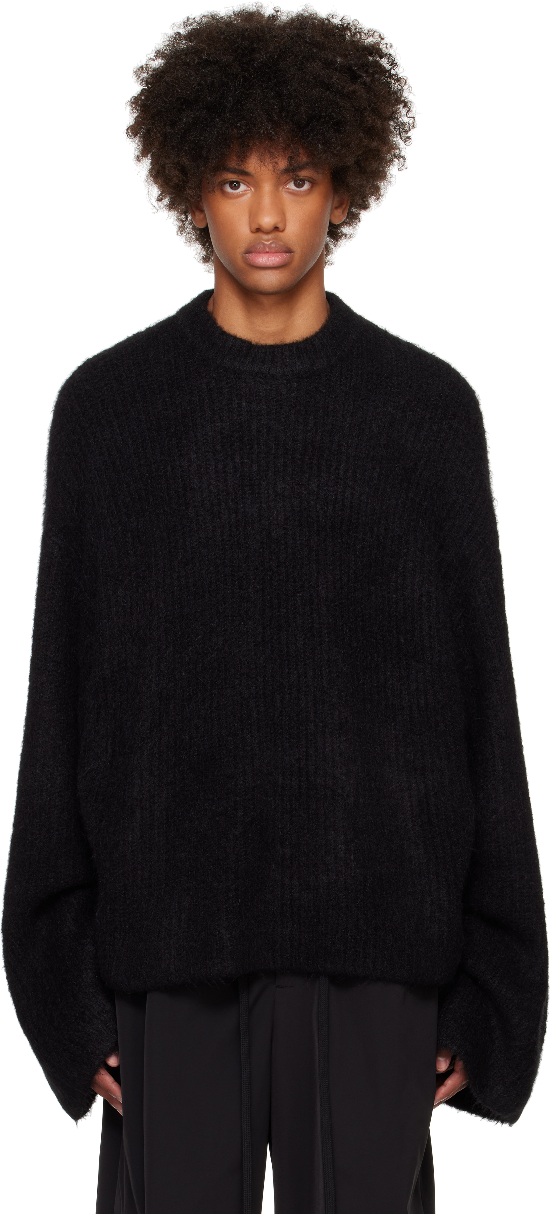 Shop Entire Studios Black Heavy Knit Crew Sweater In Crow