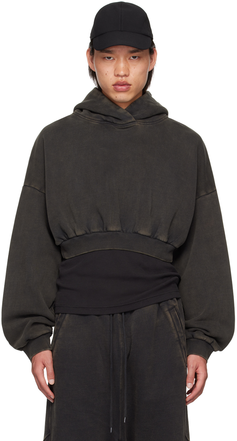 Black Cropped Heavy Hoodie