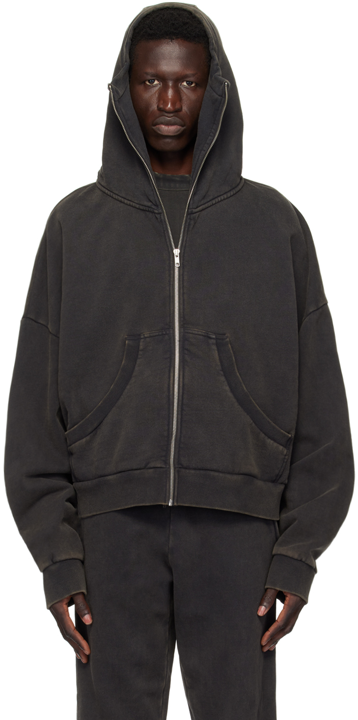 Shop Entire Studios Black Full Zip Hoodie In Washed Black