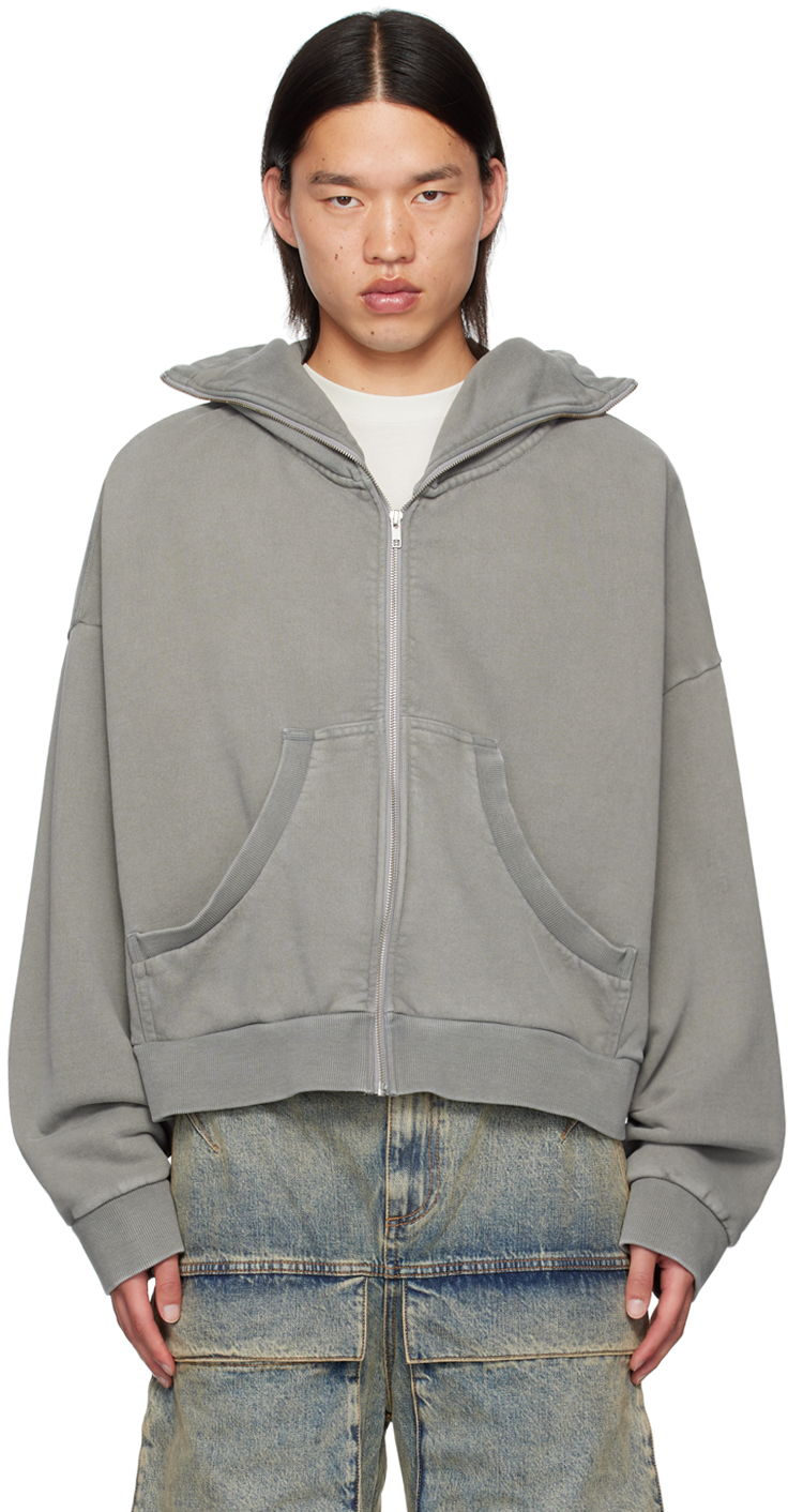 Shop Entire Studios Gray Full Zip Hoodie In Rhino