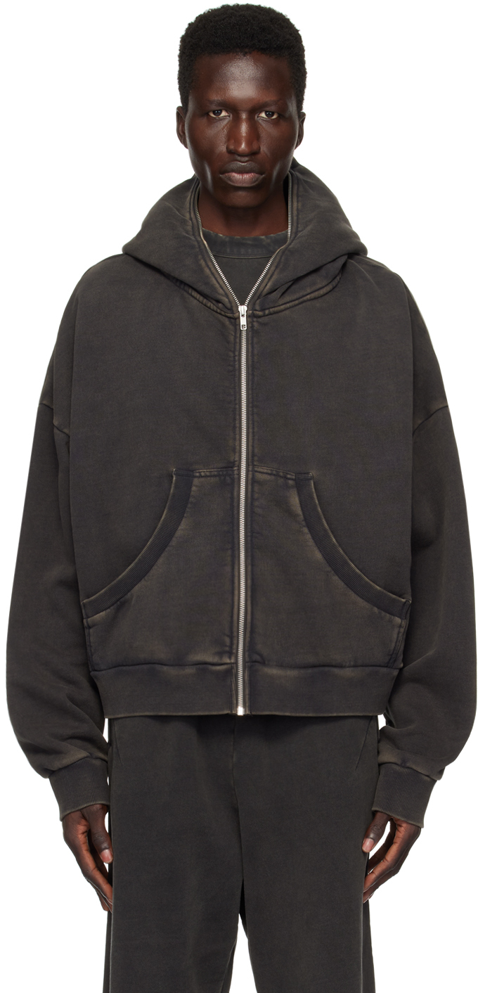 Shop Entire Studios Black Eternal Zip Hoodie In Washed Black