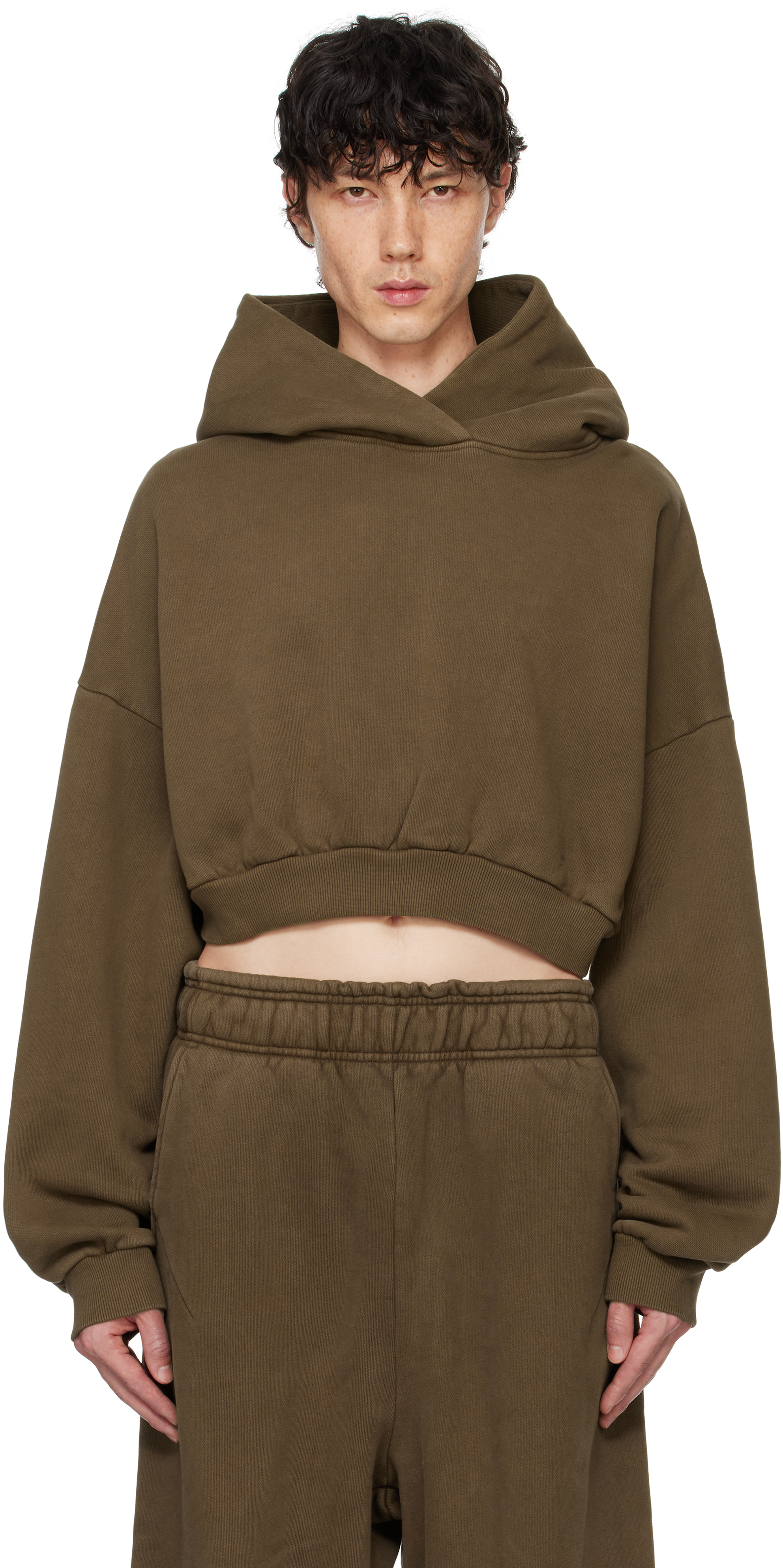 Shop Entire Studios Brown Cropped Heavy Hoodie In Brunette