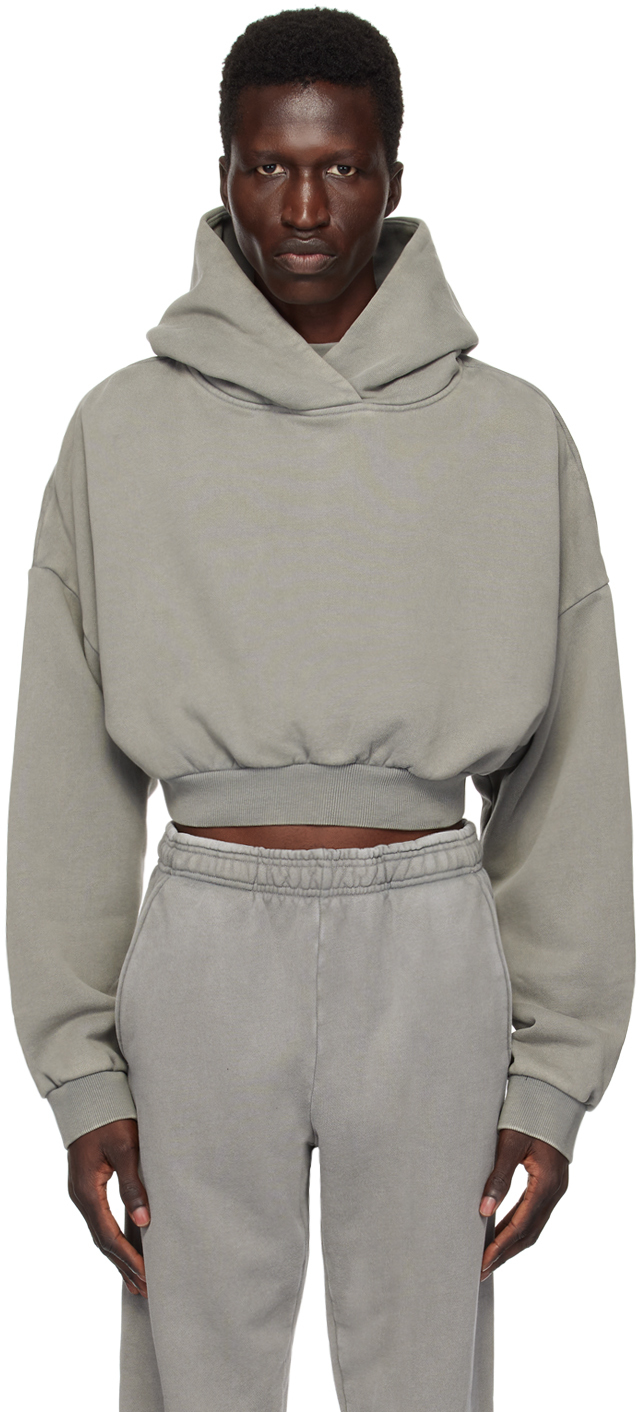 Shop Entire Studios Gray Cropped Heavy Hoodie In Rhino