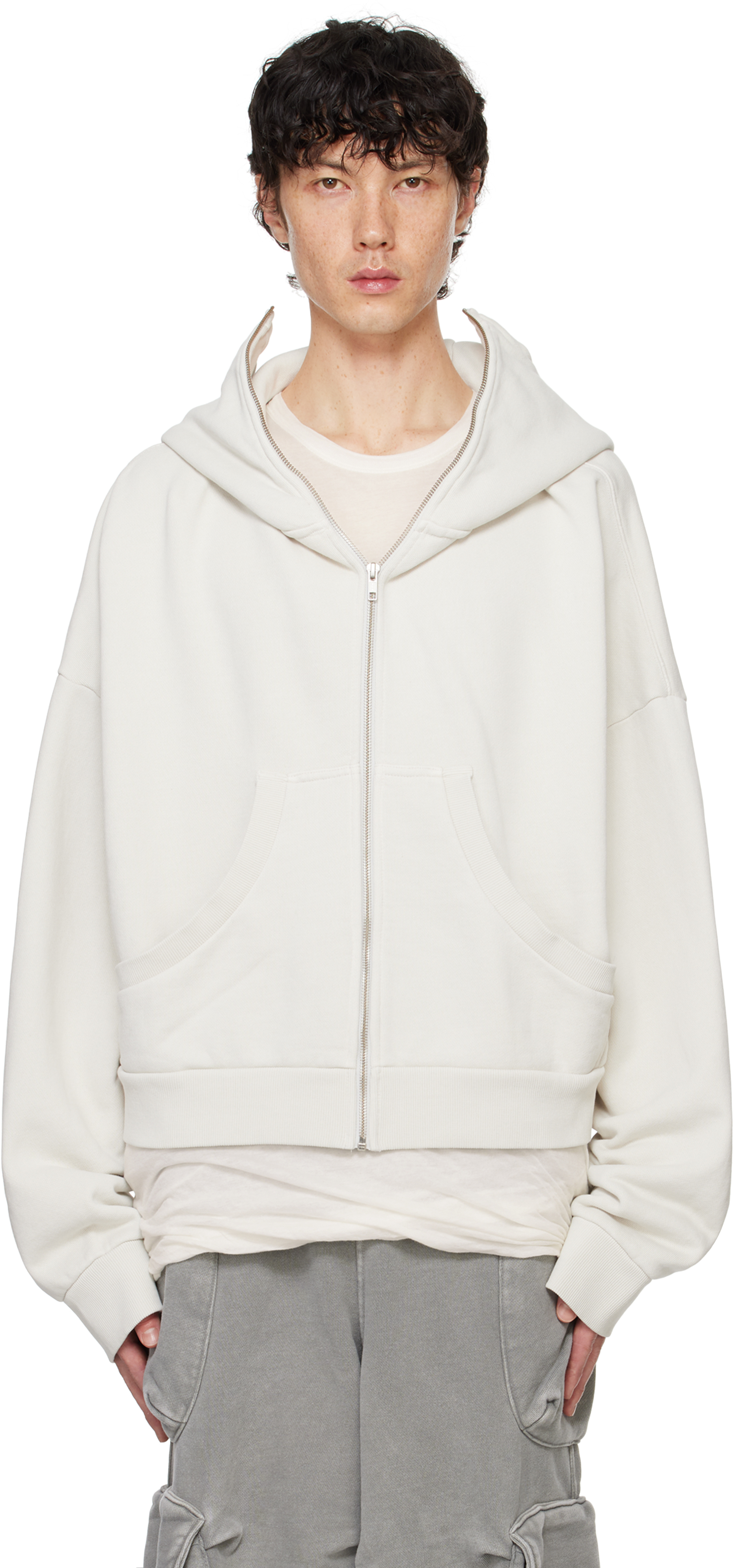 Shop Entire Studios Off-white Full Zip Hoodie In Rice