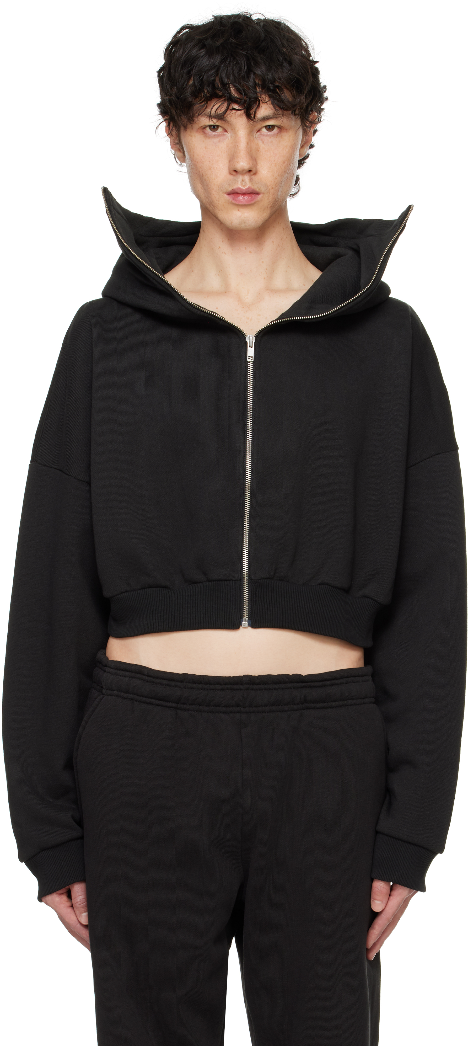 Black Cropped Full Zip Hoodie