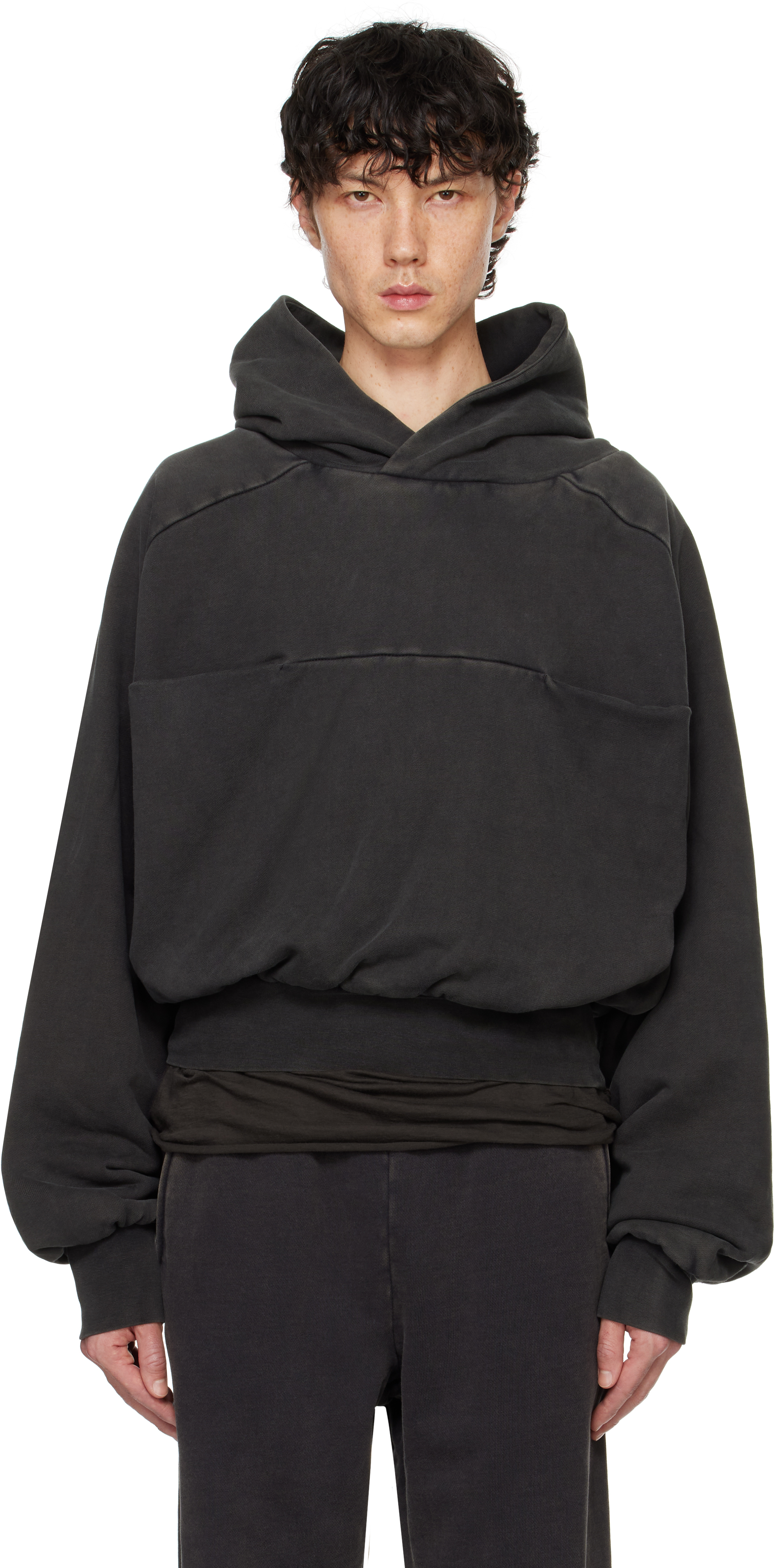 Shop Entire Studios Black Double Double Hoodie In Washed Black