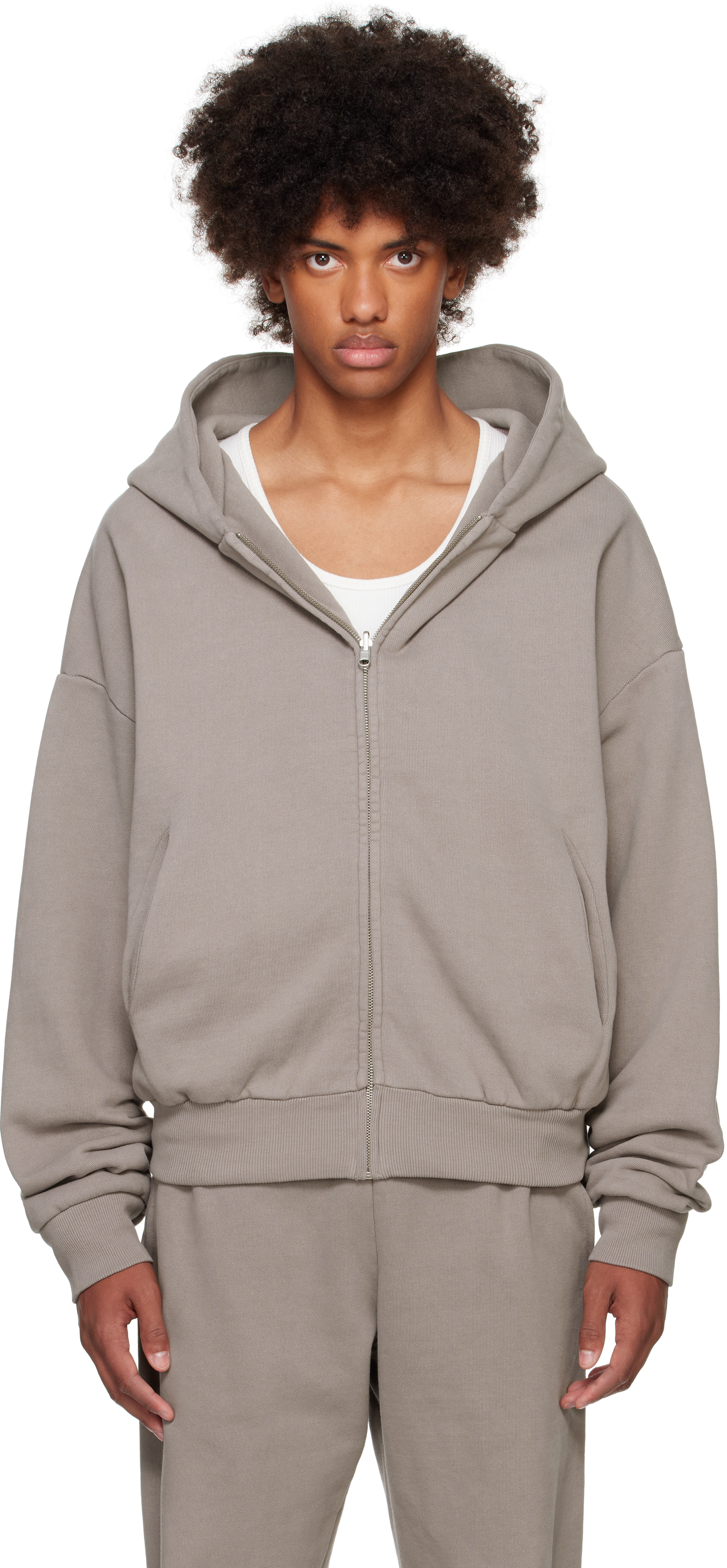 Shop Entire Studios Gray Thermal Hoodie In Satellite