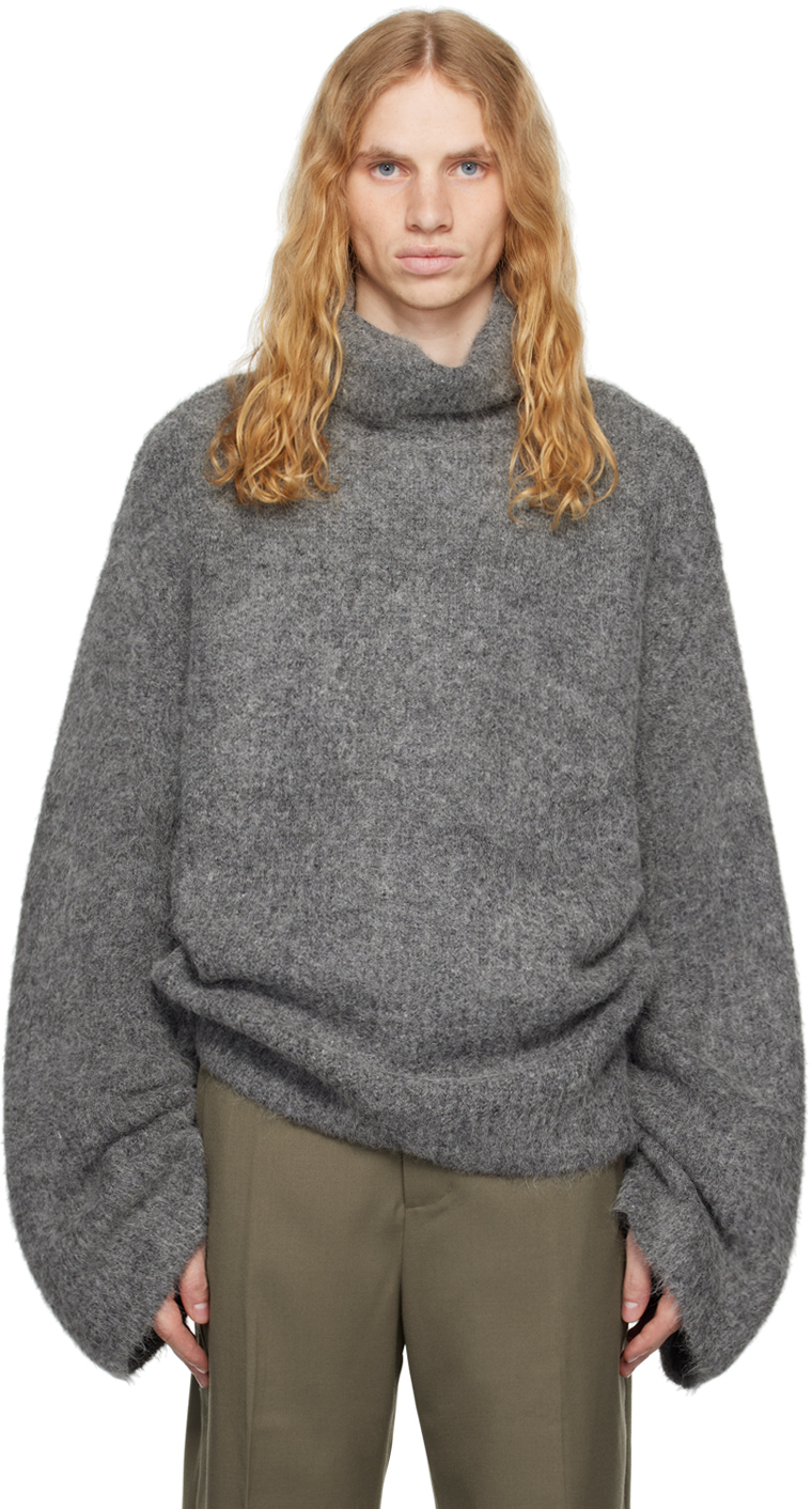 Shop Entire Studios Gray Lute Knit Turtleneck In Smoke