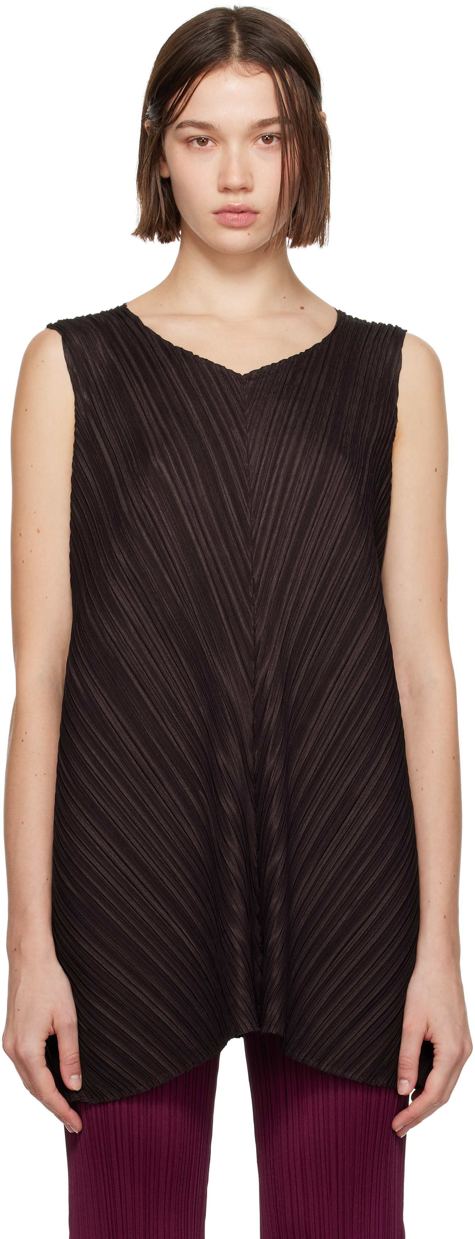 Brown Mellow Pleats Top