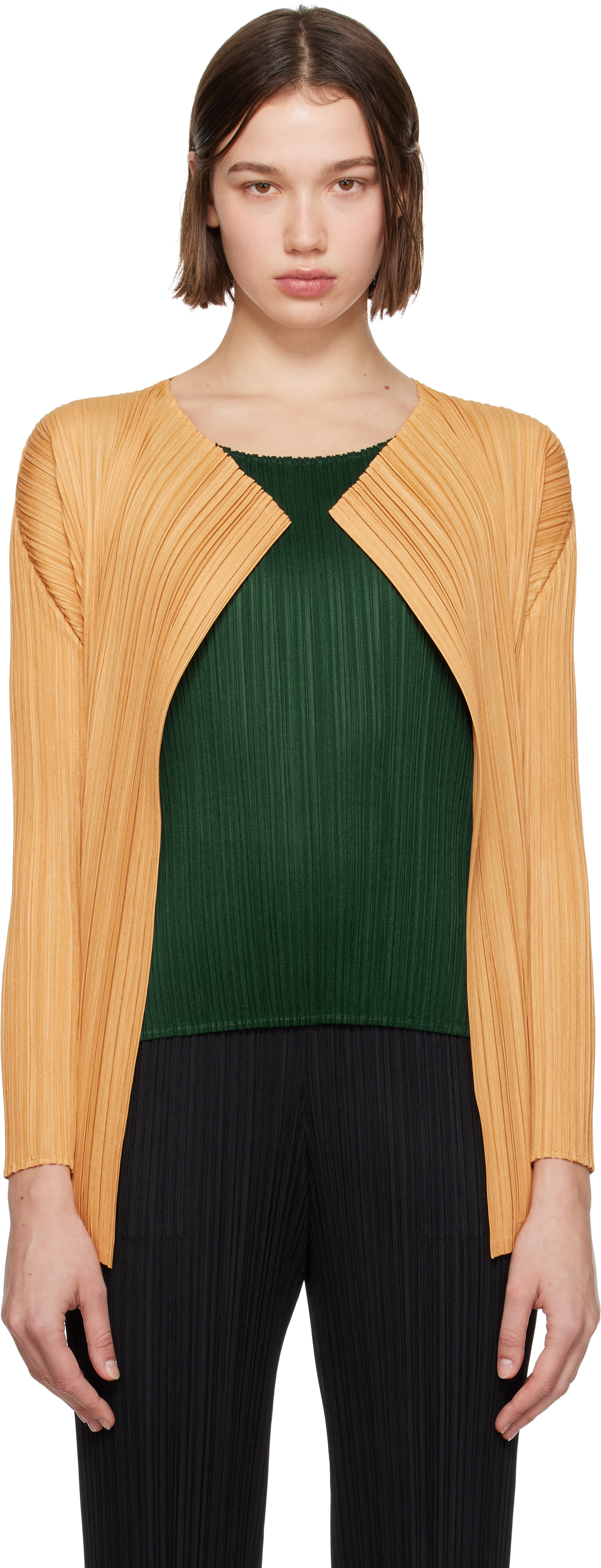 Issey Miyake Orange Mellow Pleats Cardigan In 31 Pale Orange
