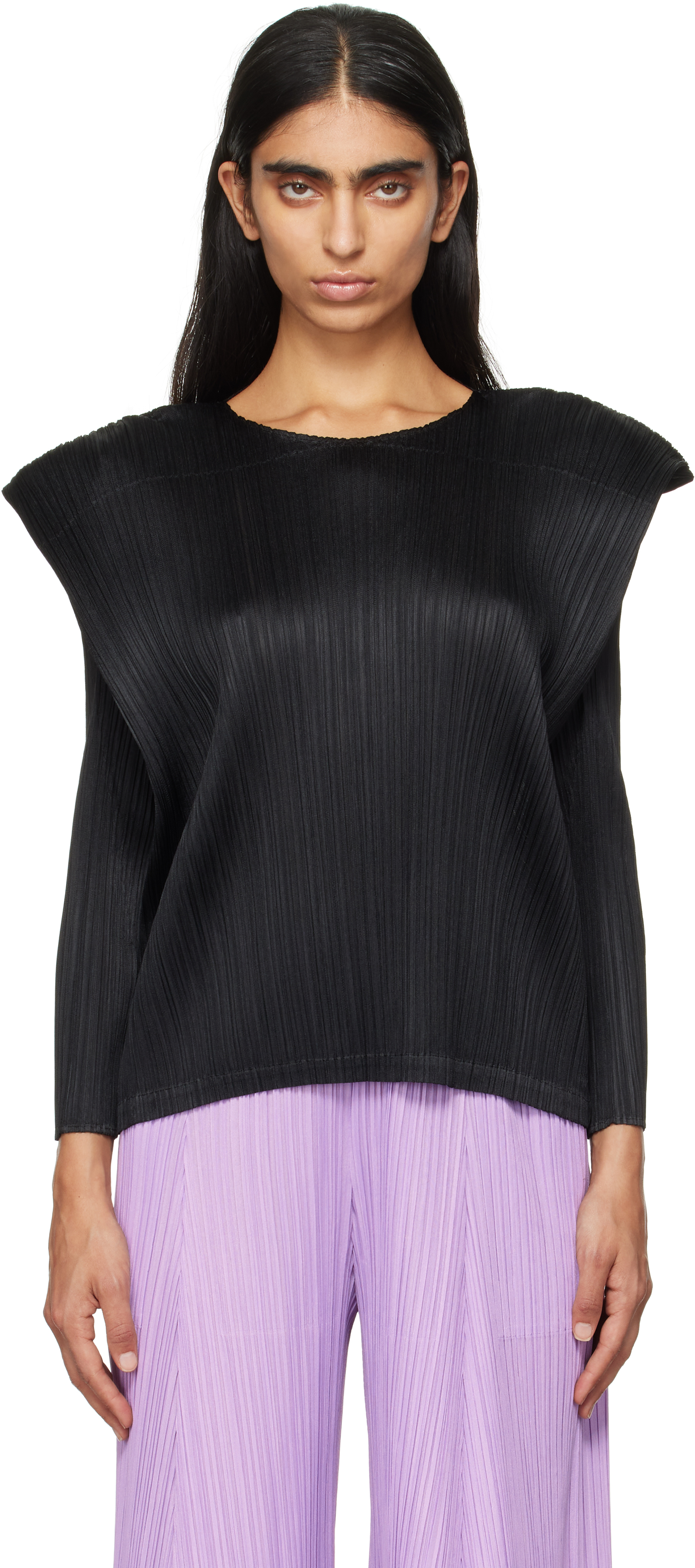 Issey Miyake Womens Black September Long-sleeve Knitted Top In 15 Black