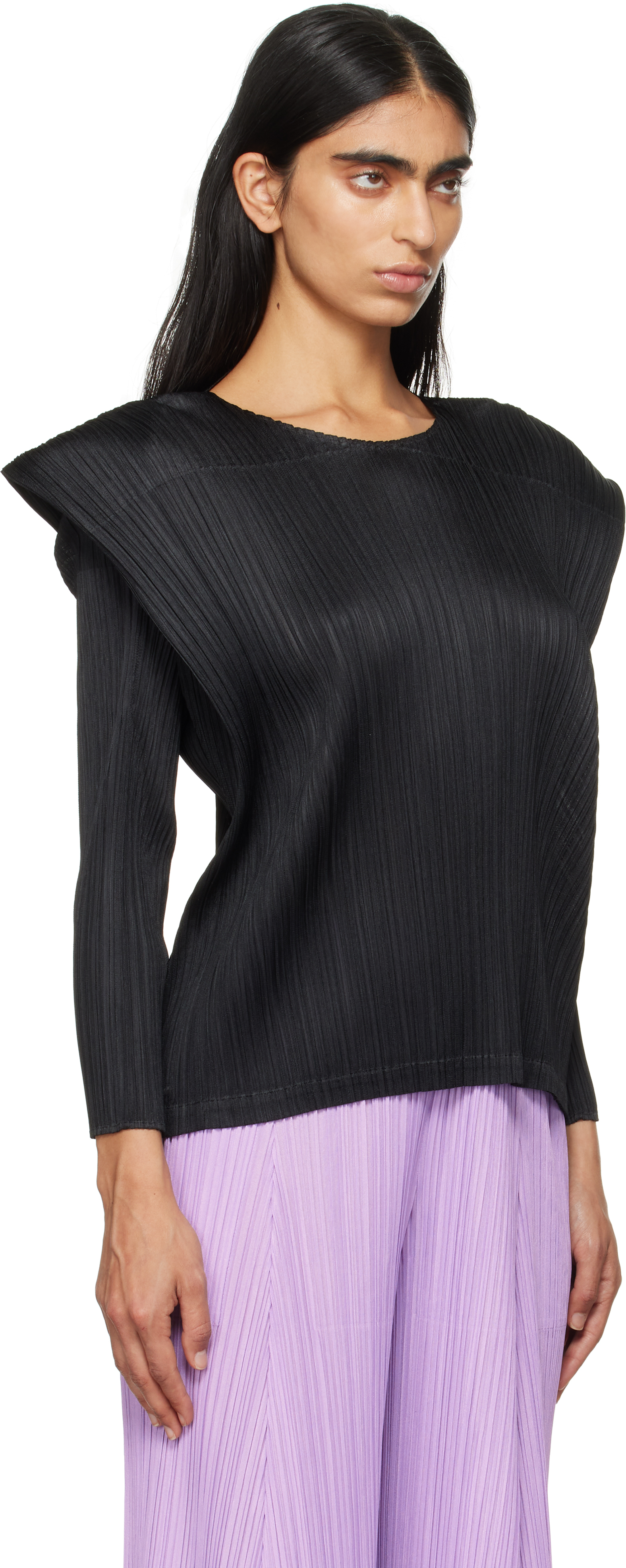 Issey Miyake Womens Black September Long-sleeve Knitted Top In 15 Black