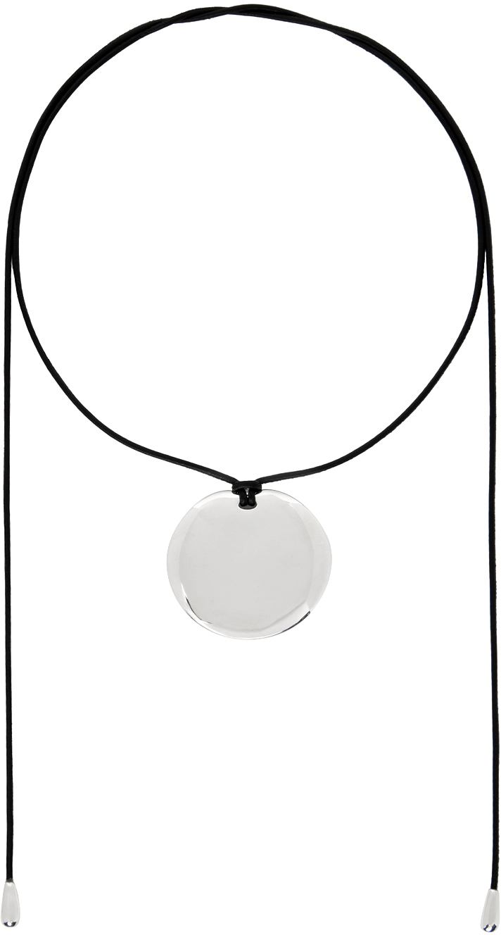 Black & Silver Medium Full Moon Pendant Necklace