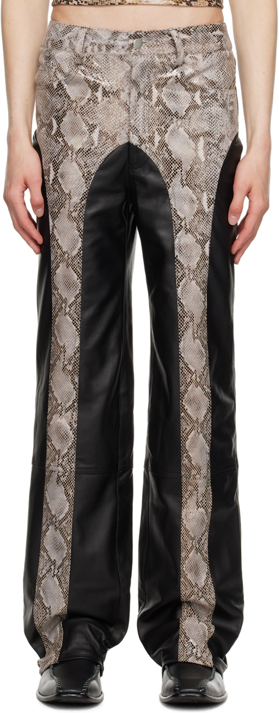 Shop Theophilio Ssense Exclusive Black & Gray Stripe Leather Pants In Roccia/black