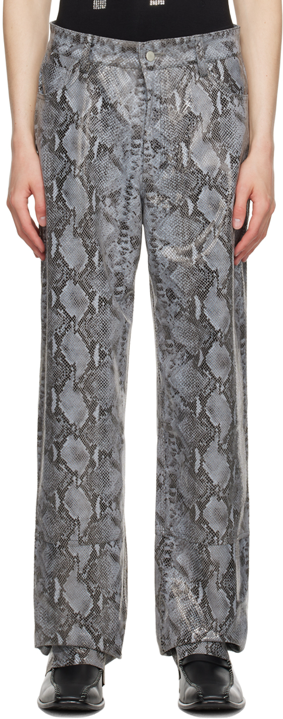 SSENSE Exclusive Gray Snake Print Leather Pants