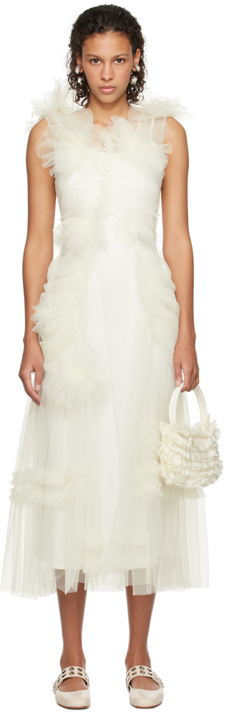 Shop Molly Goddard Ssense Exclusive Off-white Jaya Midi Dress In Ivory