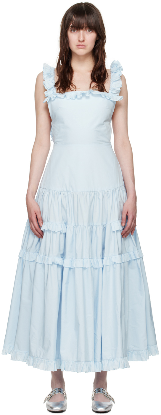 Shop Molly Goddard Blue Maggie Midi Dress In Pale Blue