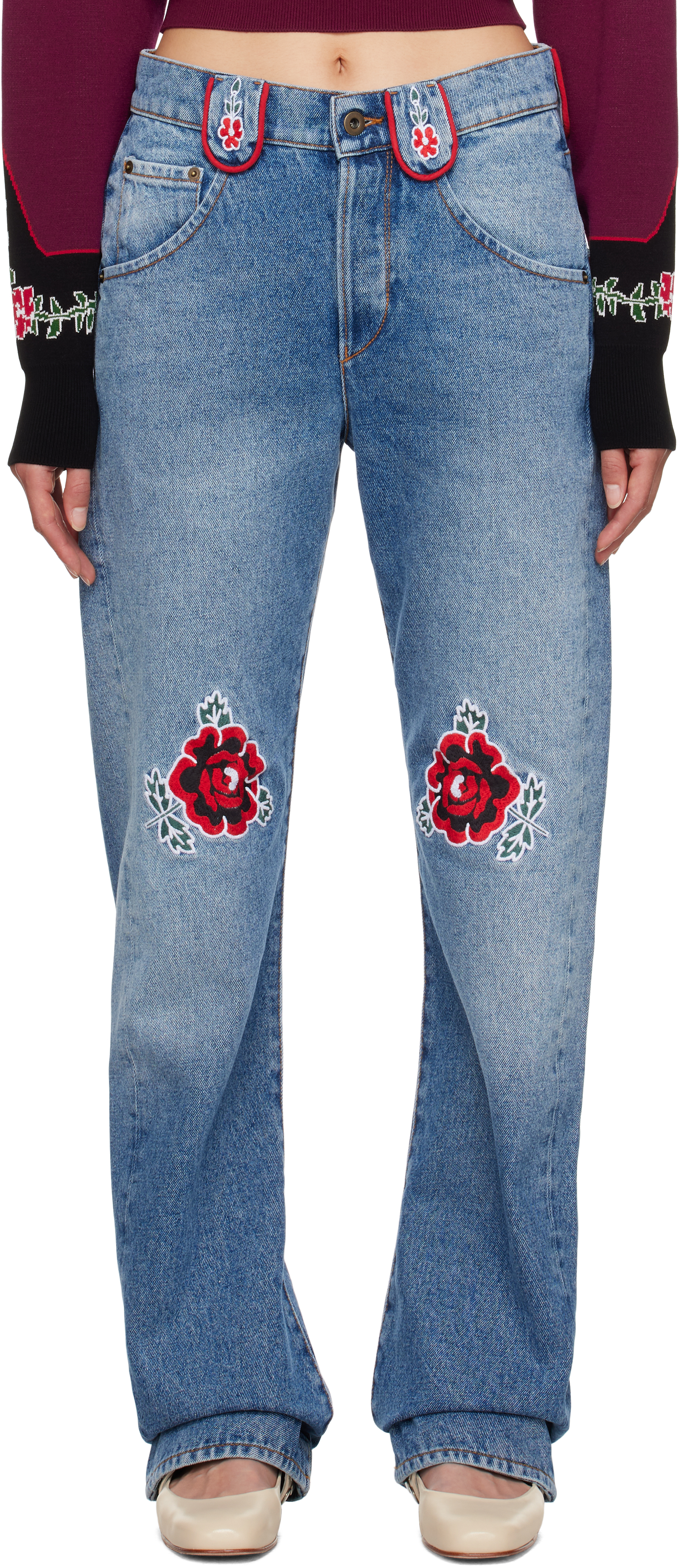 molly goddard 花柄　デニム Molly Goddard Floral Printed Denim Jeans Blue Wash Size 26