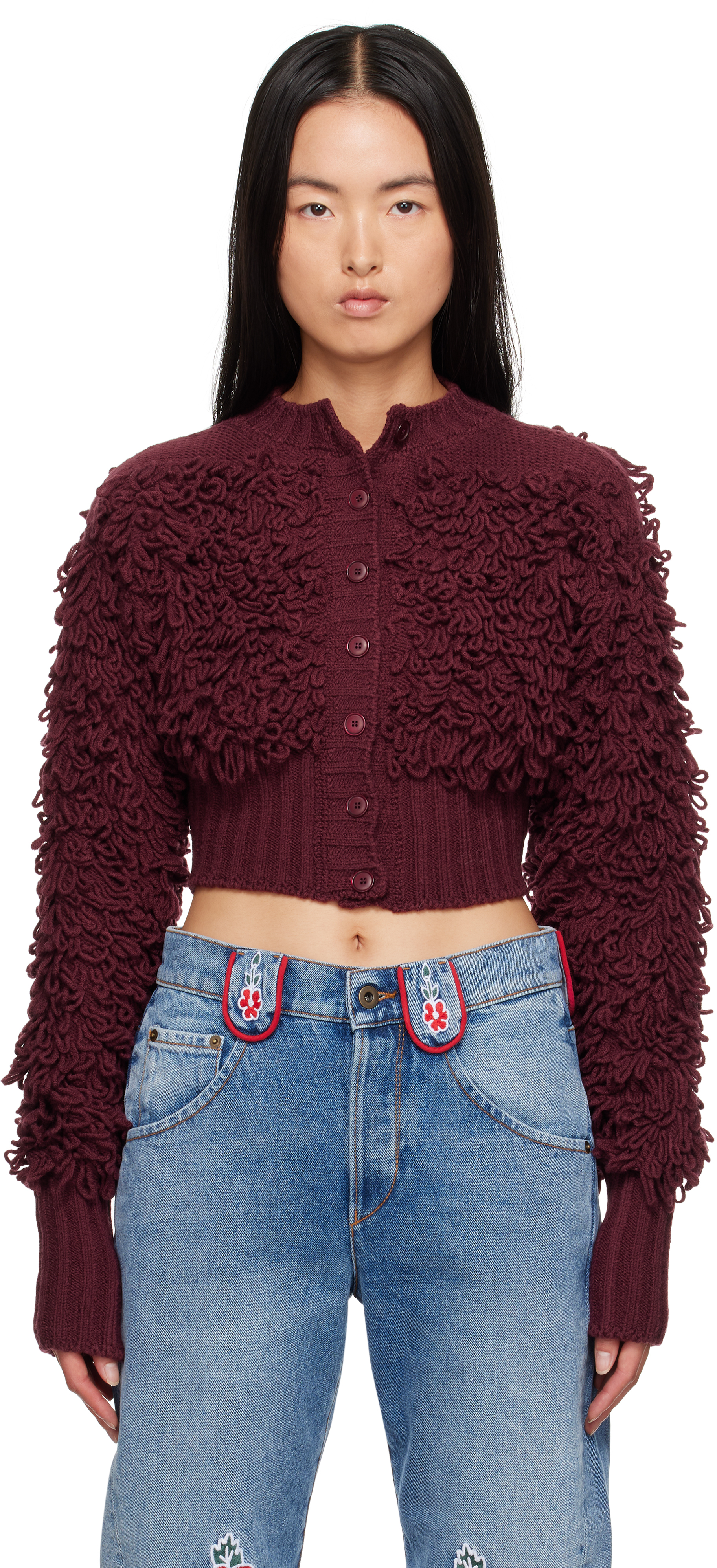 Shop Molly Goddard Burgundy Monica Cardigan