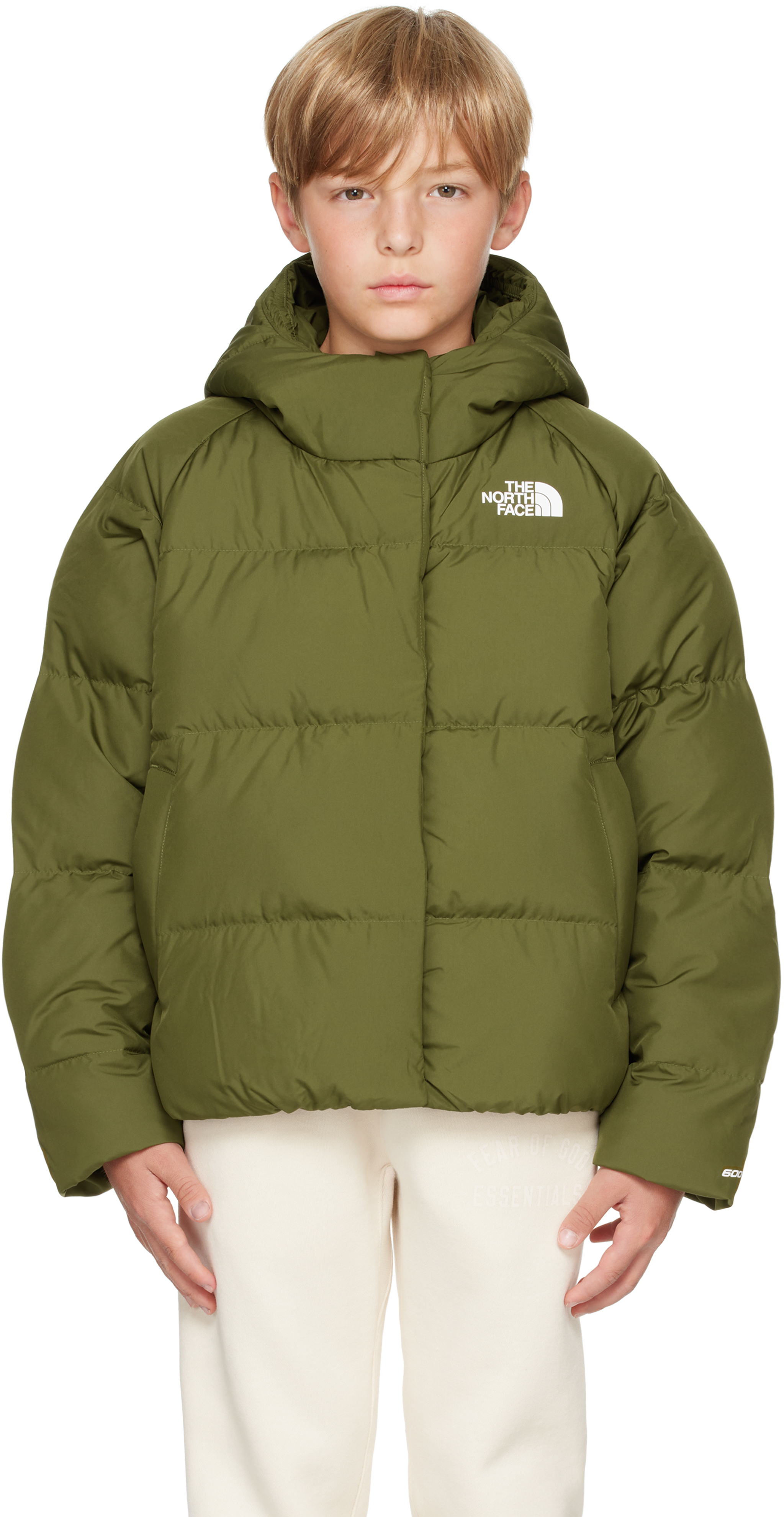 Shop The North Face Big Kids Khaki North Hooded Down Jacket In Pib Forest Olive