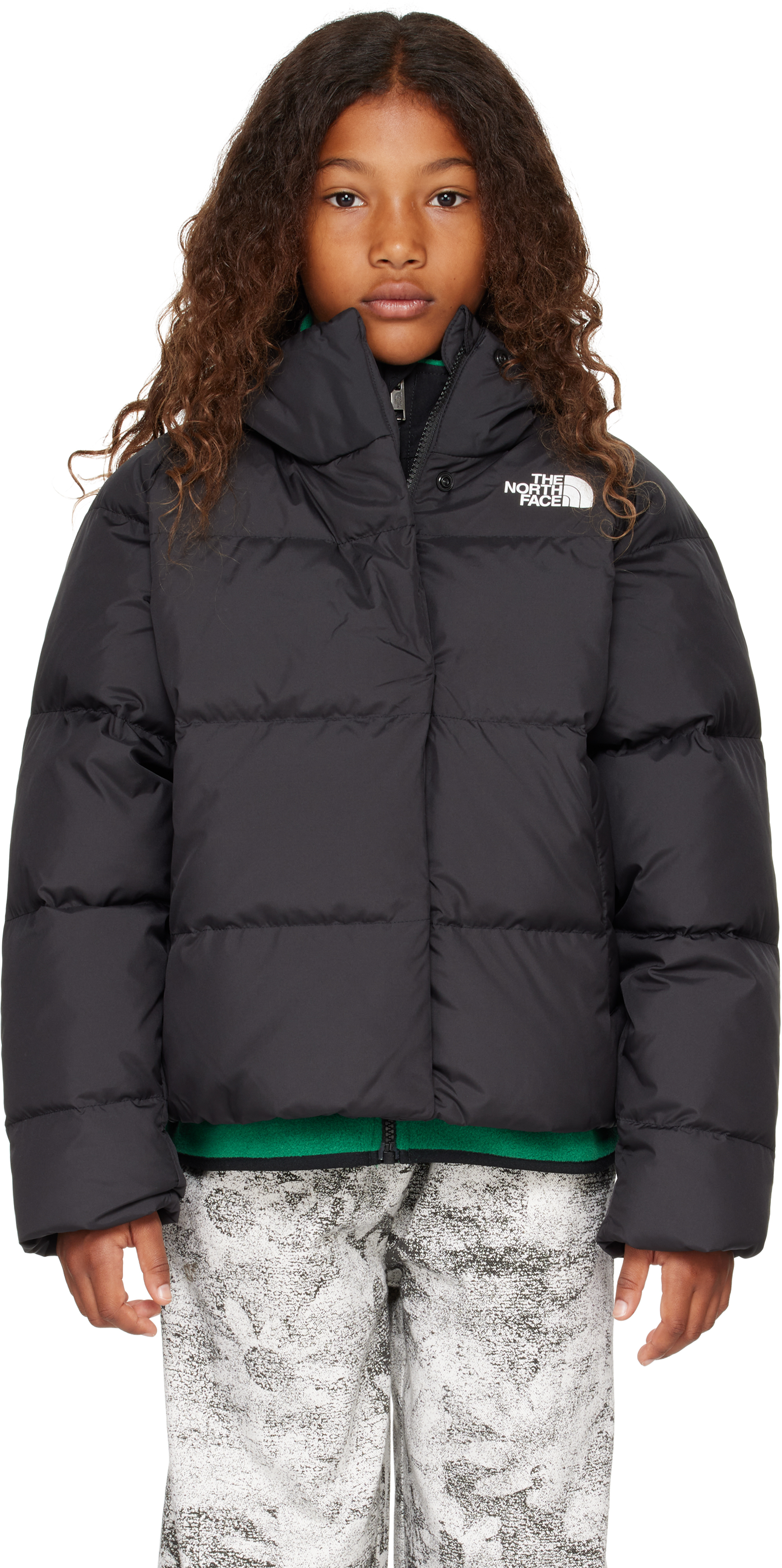 THE NORTH FACE BIG KIDS BLACK NORTH HOODED DOWN JACKET 