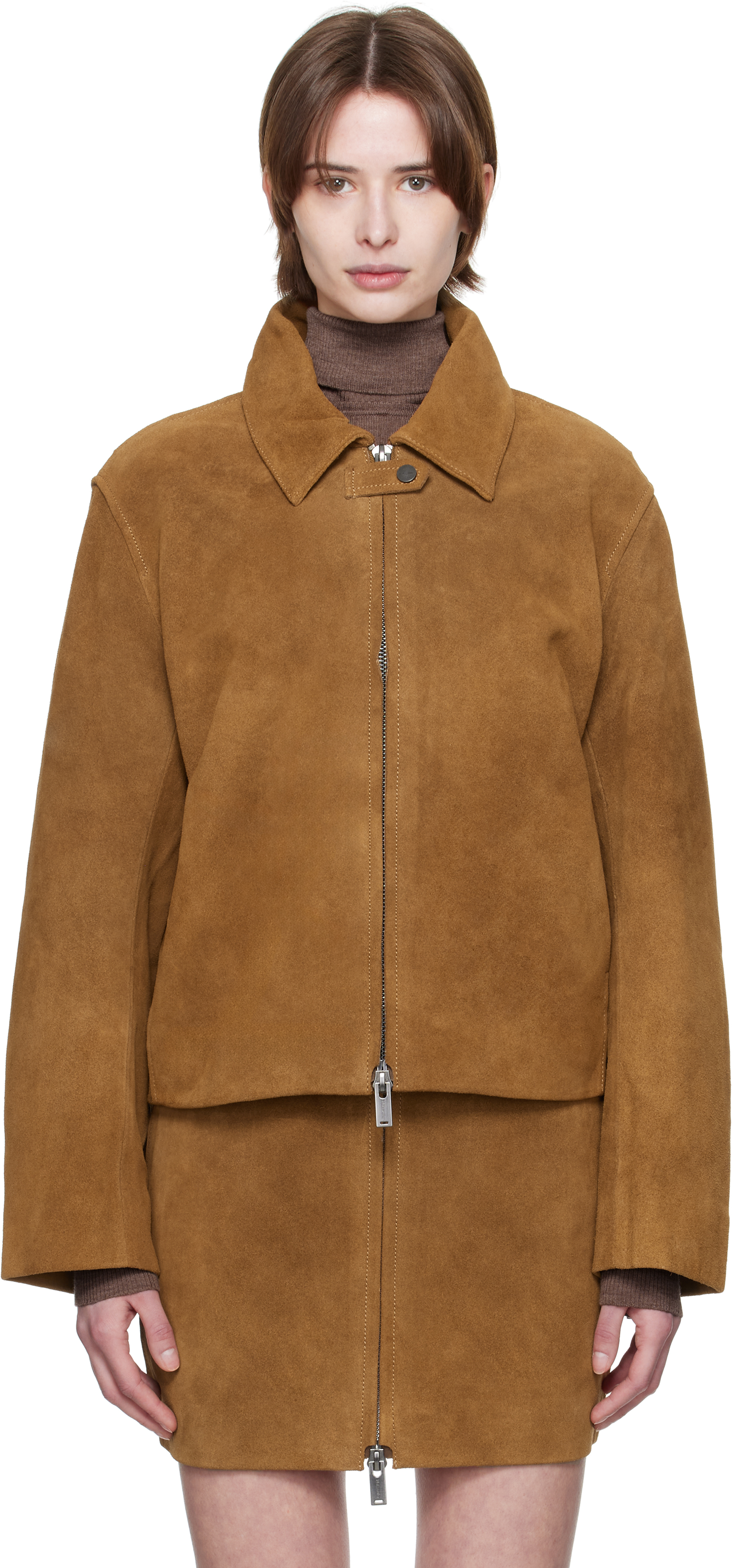 Tan Cia Suede Leather Jacket by Holzweiler on Sale Tan Cia Suede Leather Jacket by Holzweiler on Sale