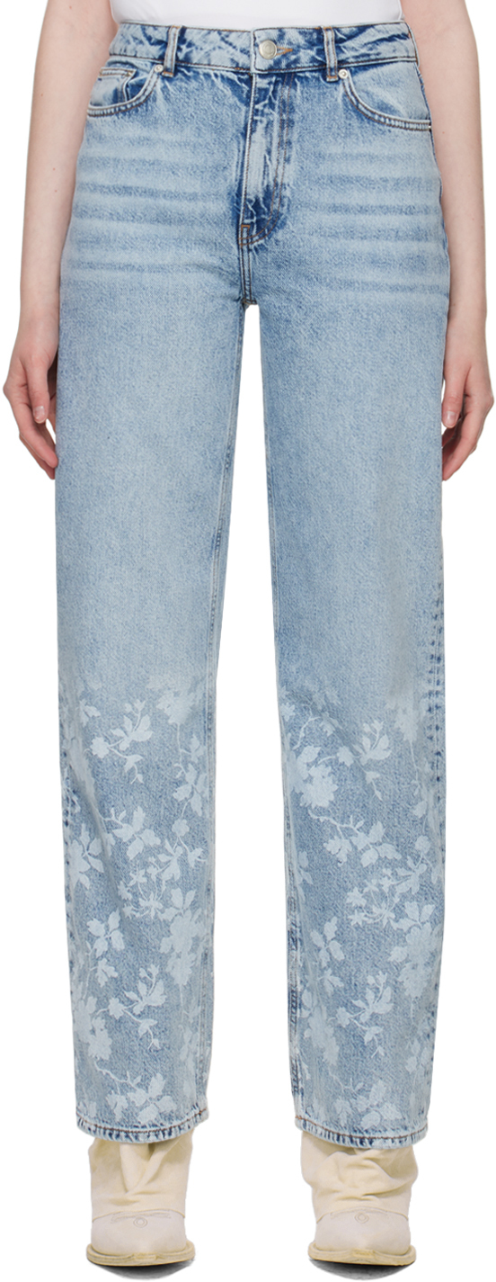 Holzweiler Blue Flower Print Jeans In 1376 Mid Blue