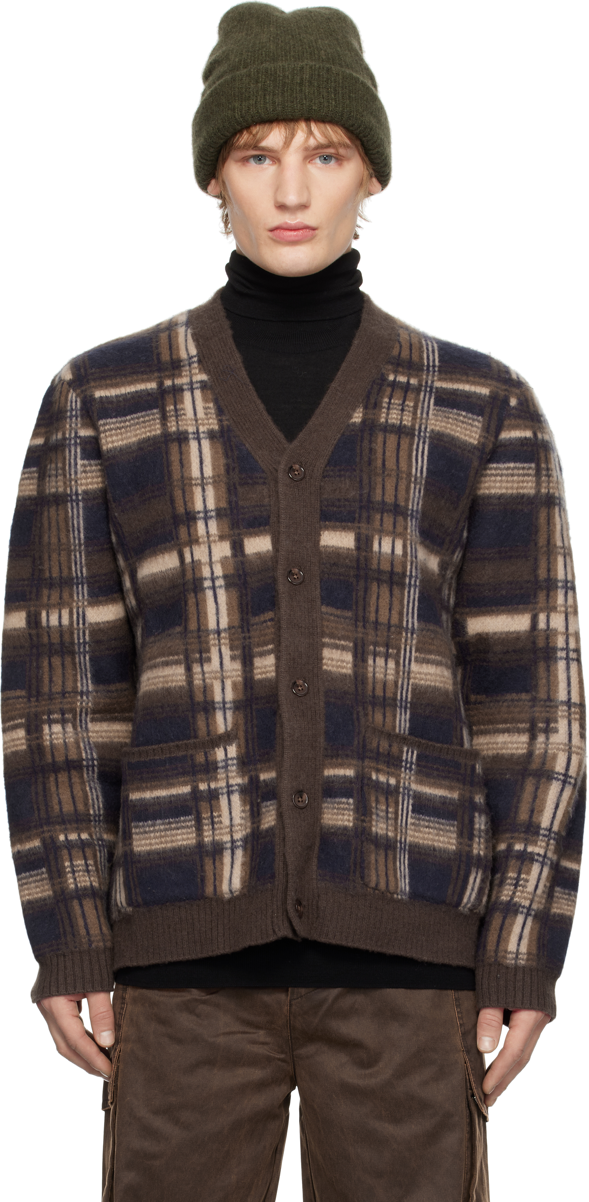 Brown Covert Check Cardigan