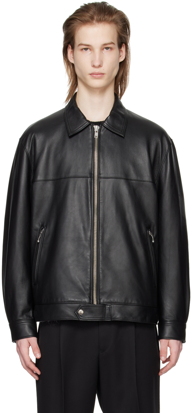 Shop Wacko Maria Black Zip Leather Jacket