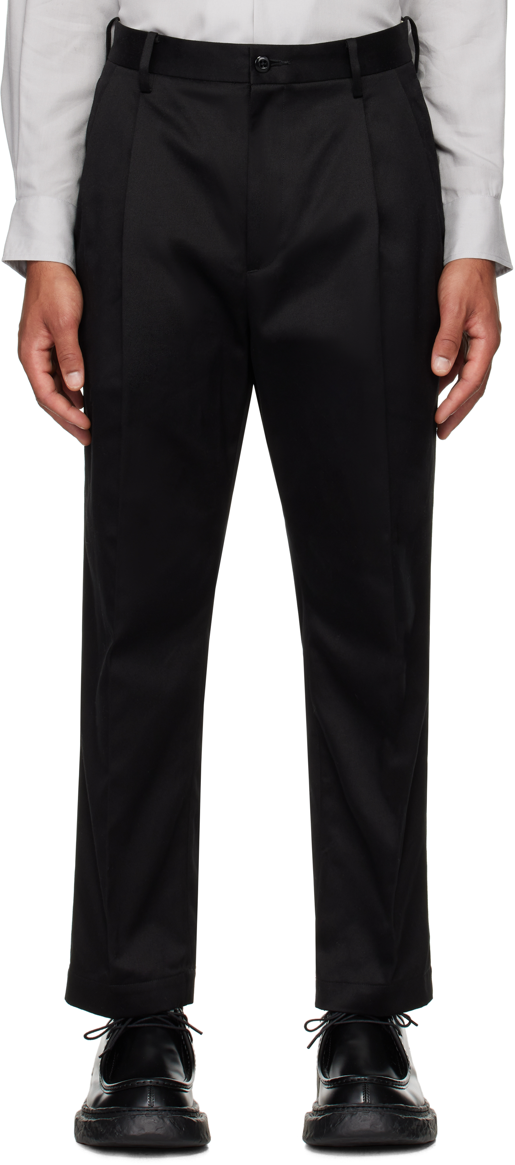 Black Double Pleated Chino Trousers