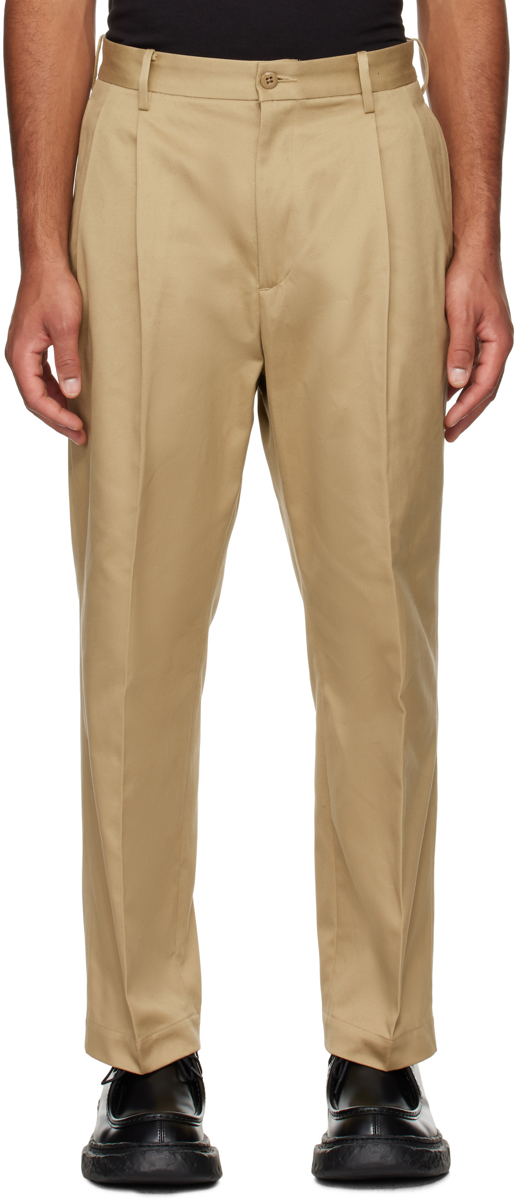 Beige Double Pleated Chino Trousers