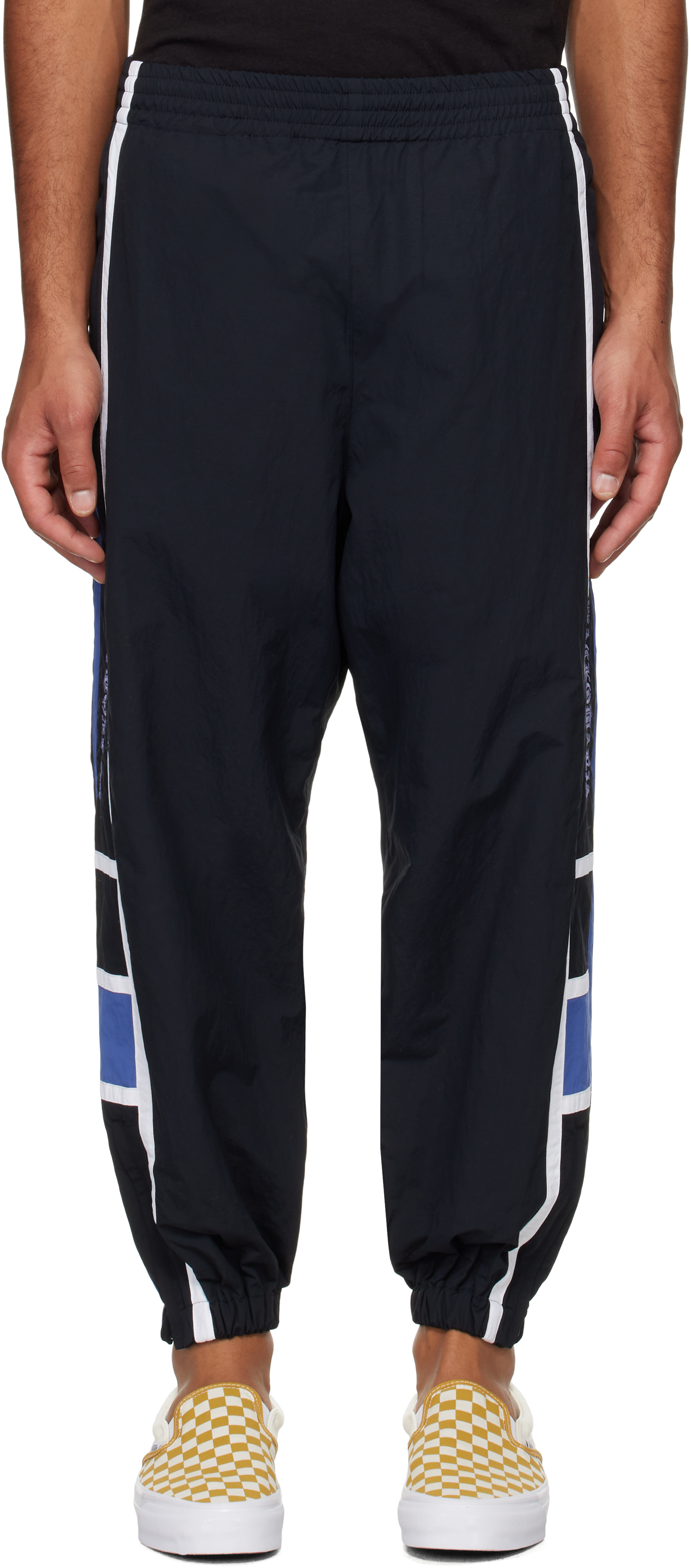 WACKO MARIA BLACK EMBROIDERED-LOGO TRACK PANTS 