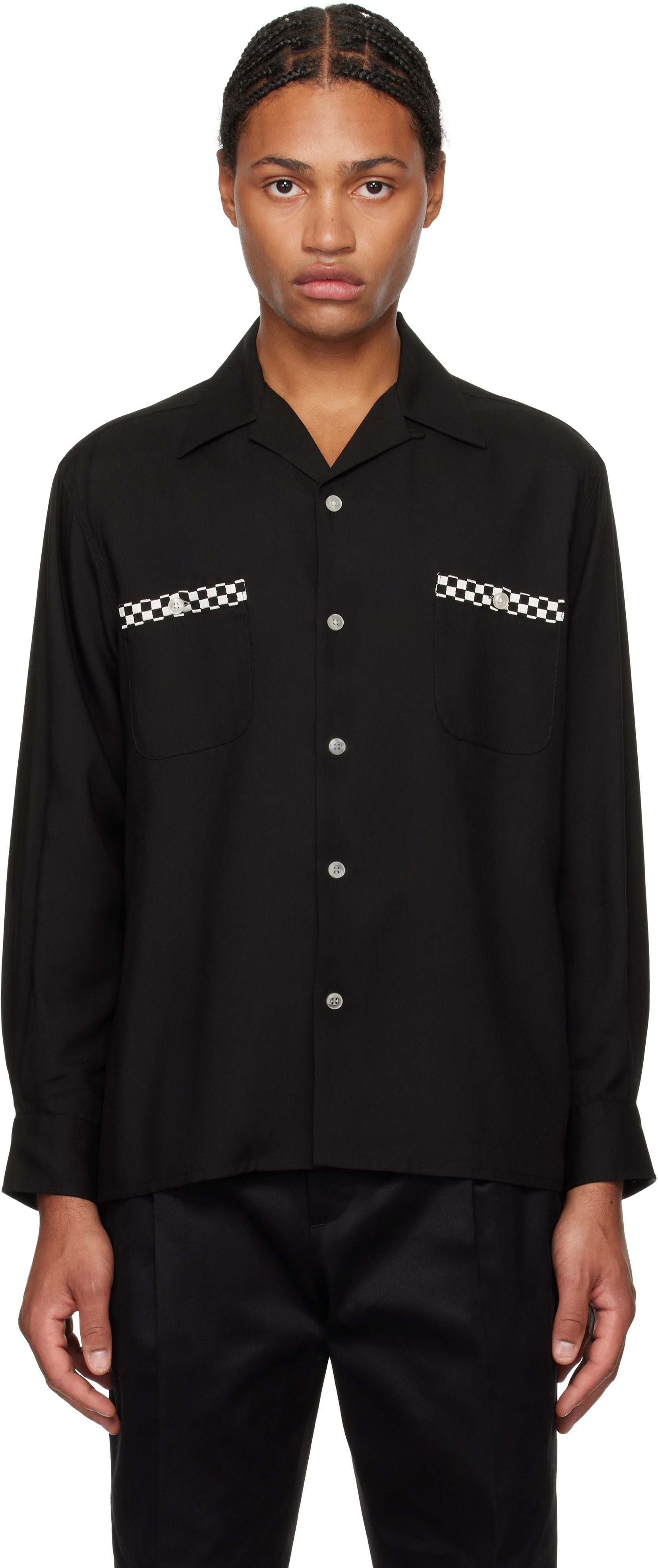 WACKO MARIA BLACK 50'S OPEN COLLAR SHIRT 