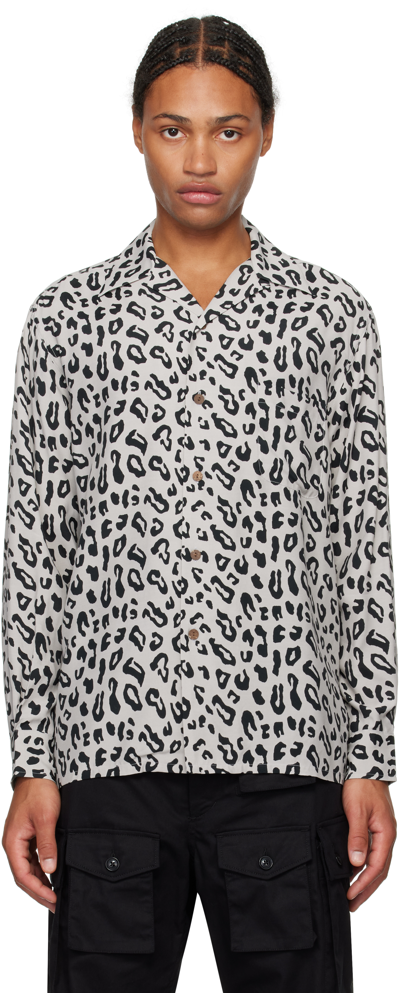 Beige Leopard Open Collar Shirt